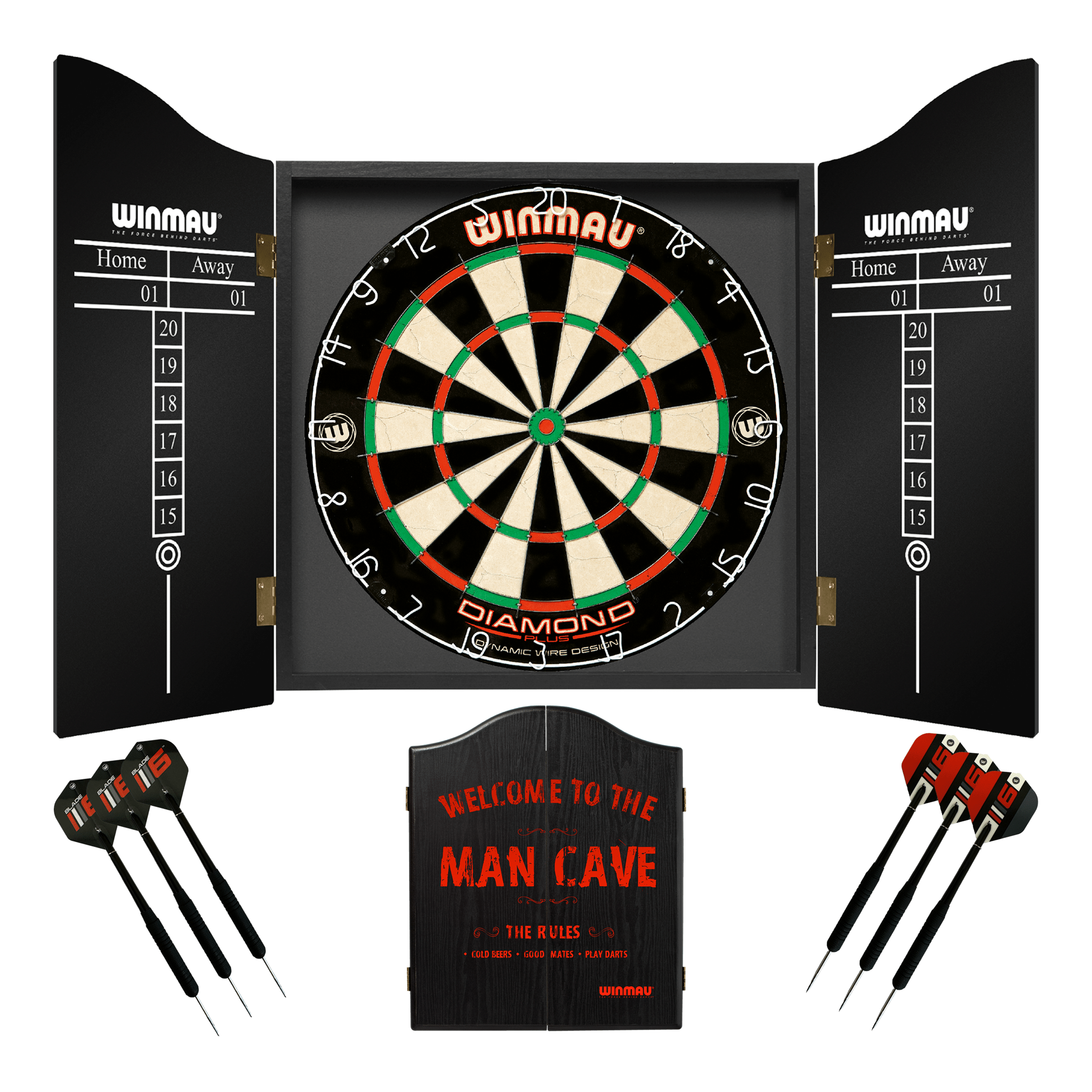 Diamond Plus Dartboard, Cabinet & Darts - Complete Darts Set