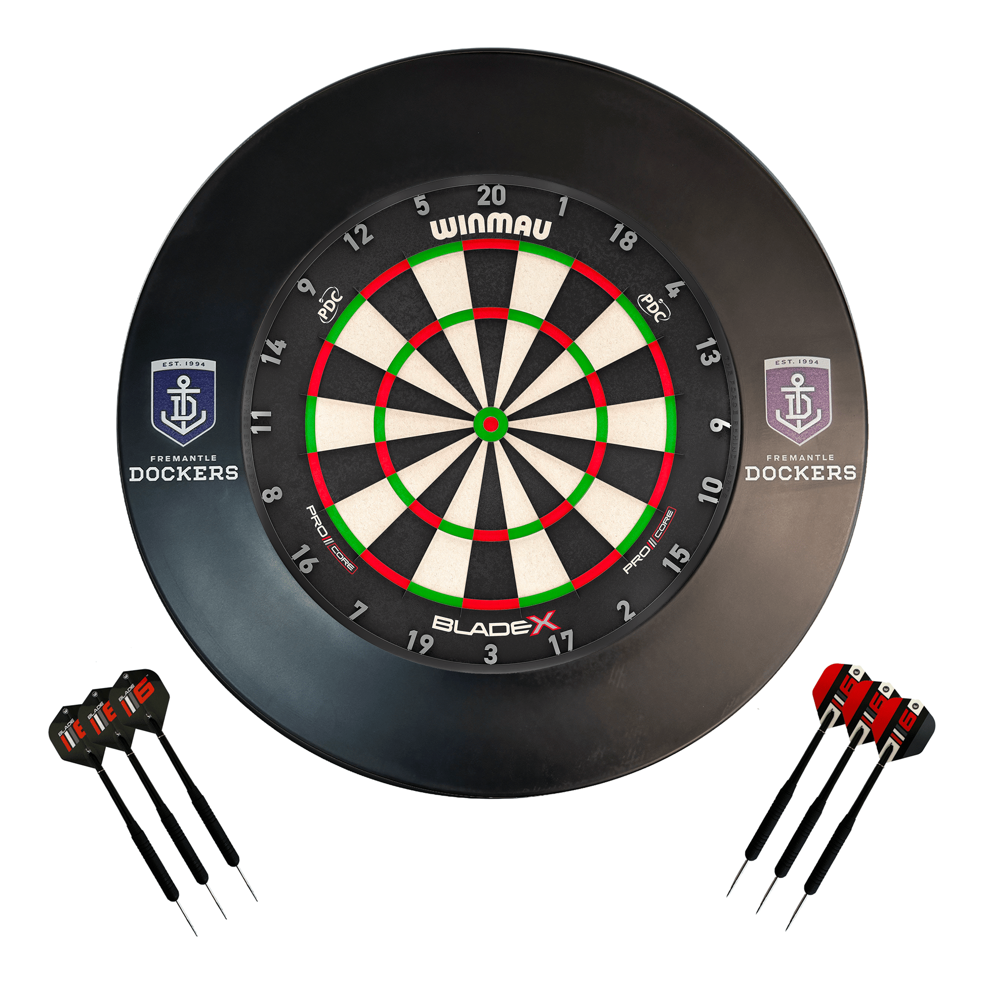AFL Blade X Dartboard, Official AFL Surround & Darts - Complete Darts Set Blade X / Fremantle Dockers Boards