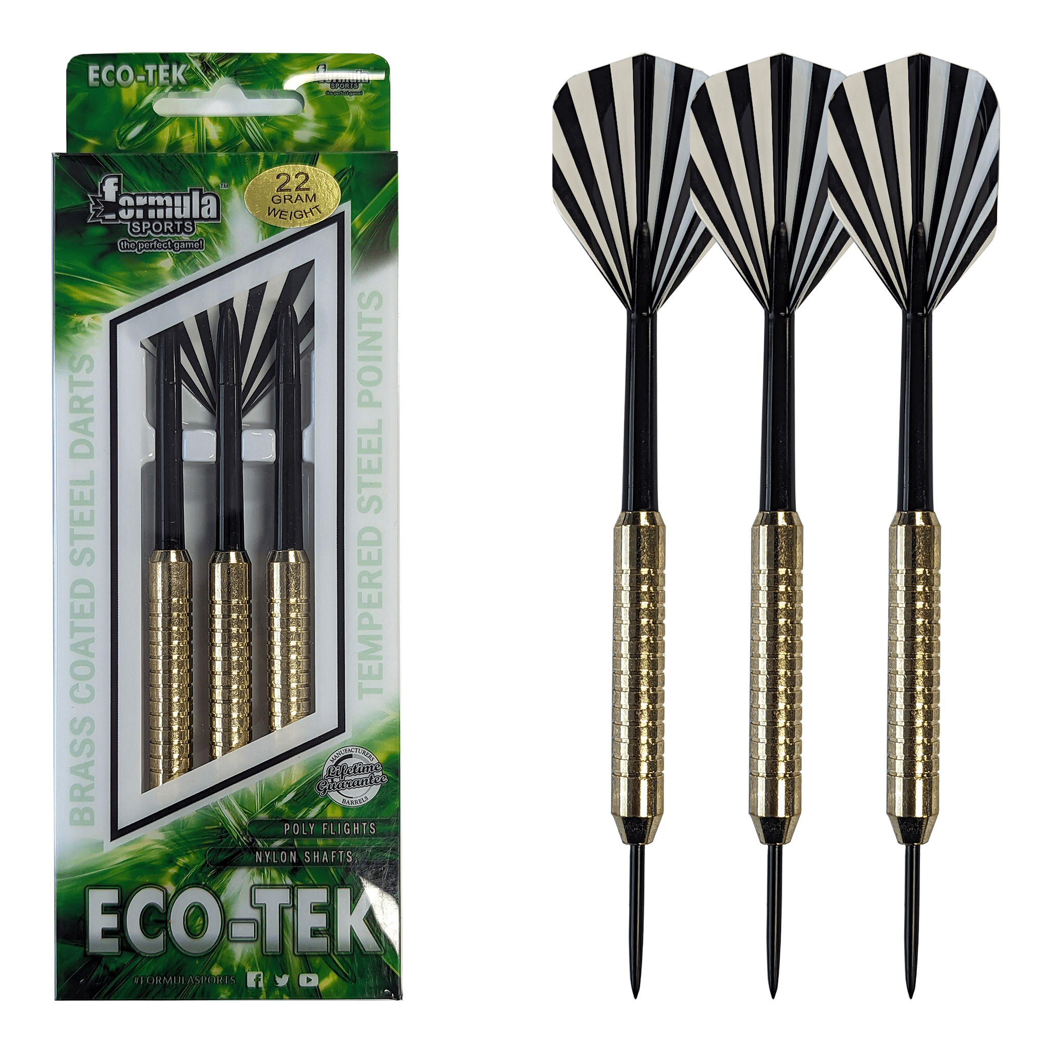 Formula Sports Eco-Tek - Brass Barrel Steel Tip Darts 22 Grams Darts