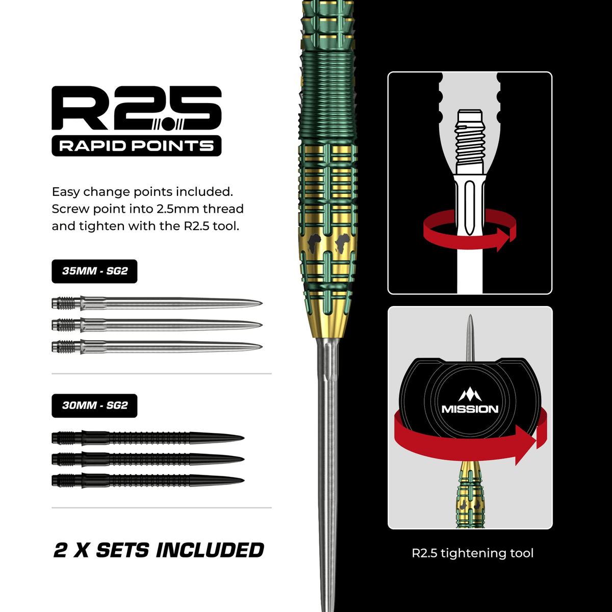 Mission Devon Petersen R2.5 Rapid Point - 95% Tungsten Steel Tip Darts Darts