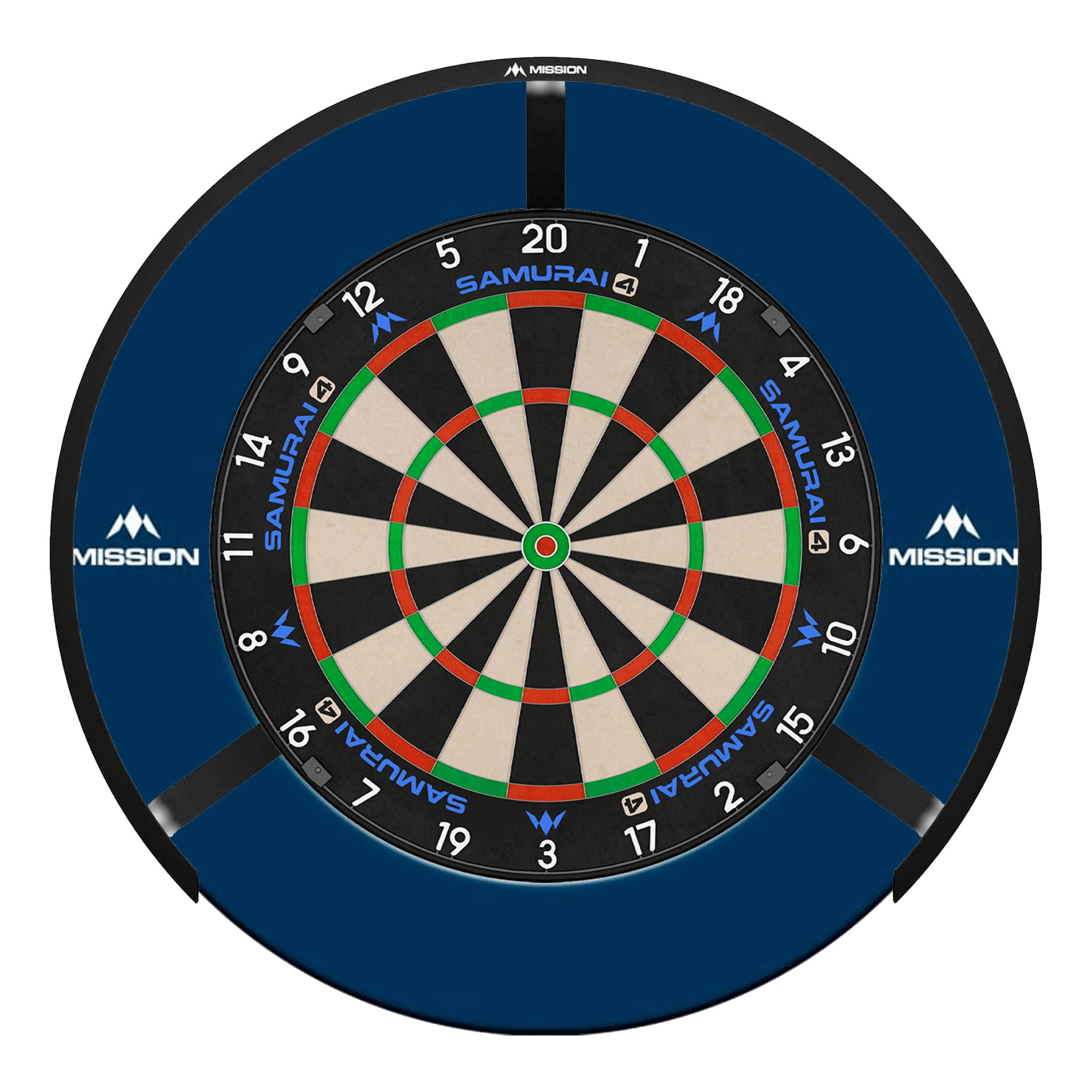 Mission Samurai 4 Dartboard, Surround & Light Bundle Blue / Torus 270 Boards
