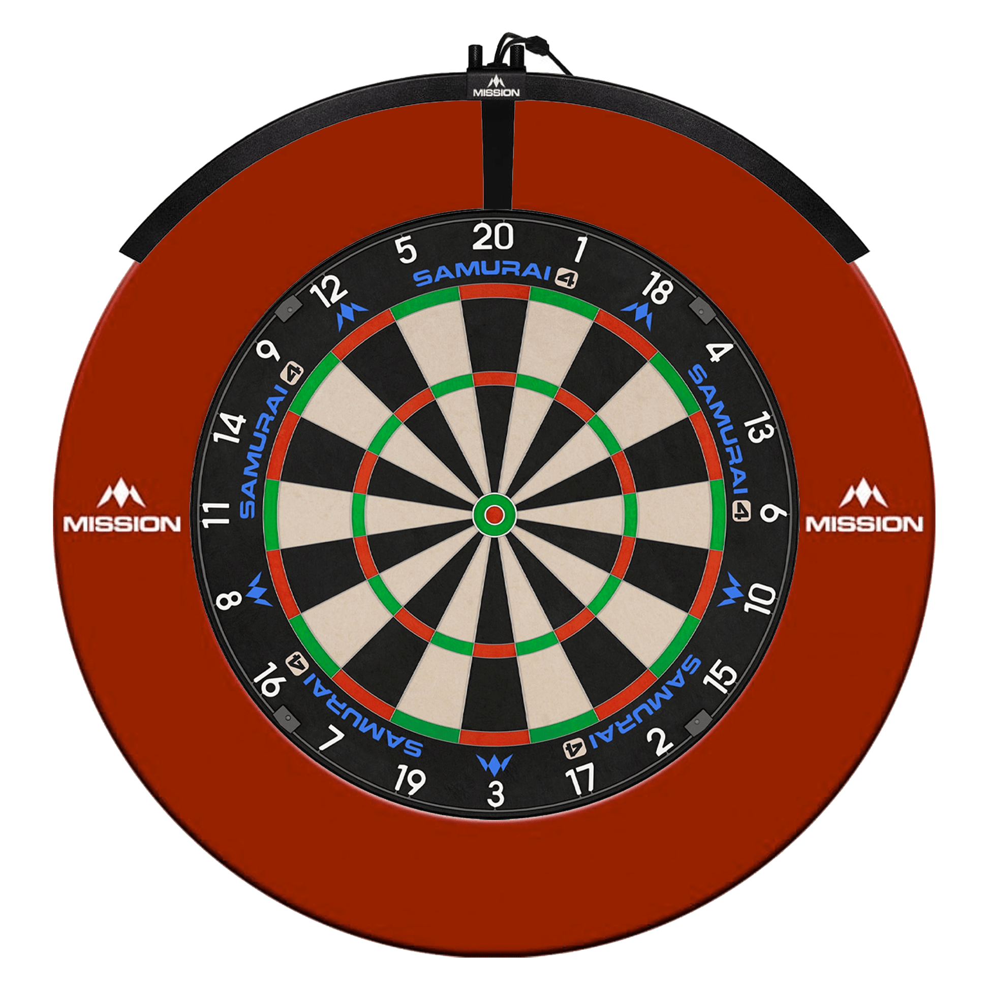 Mission Samurai 4 Dartboard, Surround & Light Bundle Red / Torus 100 Boards
