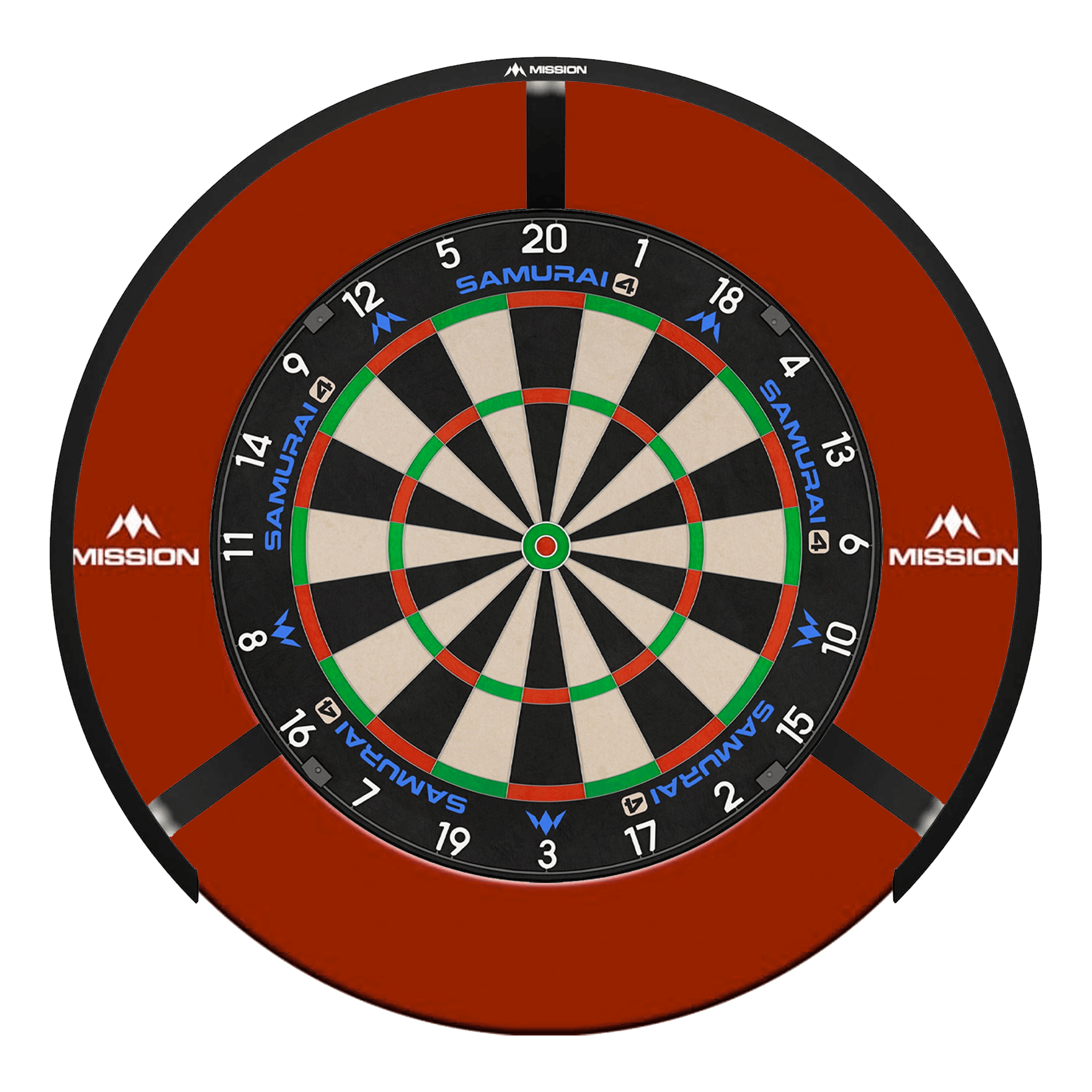 Mission Samurai 4 Dartboard, Surround & Light Bundle Red / Torus 270 Boards