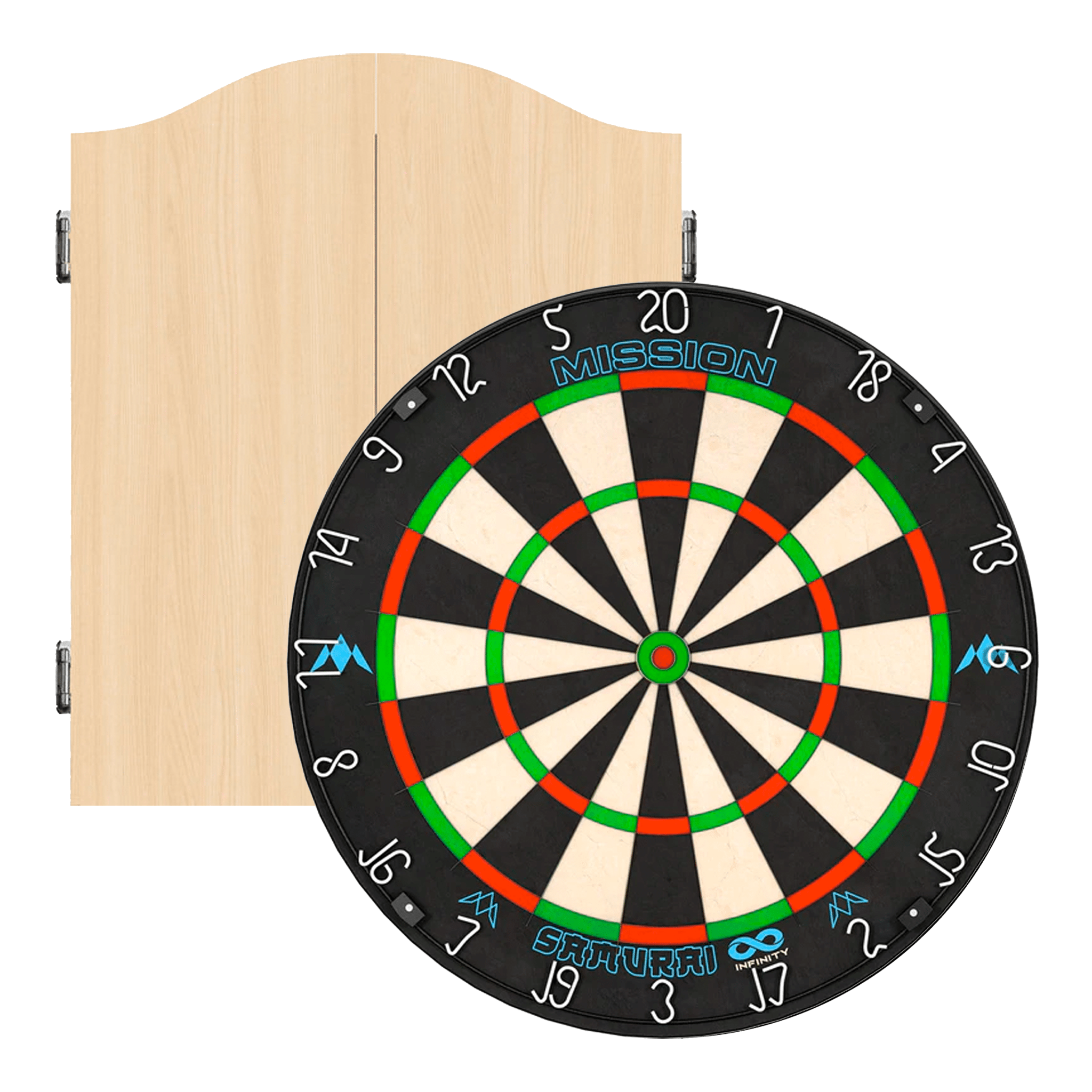 Mission Samurai Infinity Dartboard & Cabinet Bundle Light Oak Boards