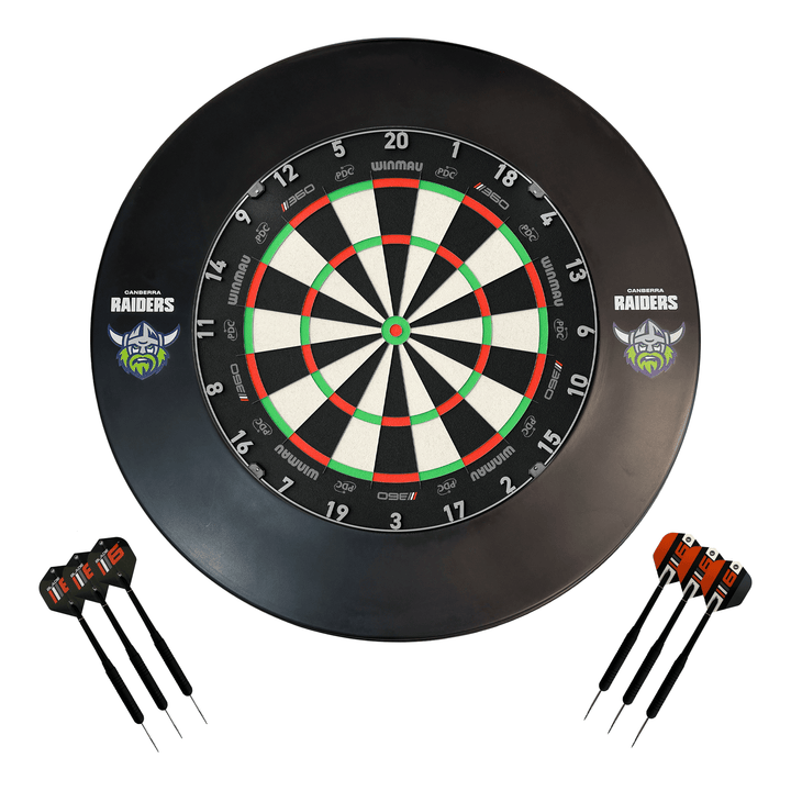 NRL Blade 6 Dartboard, Official NRL Surround & Darts - Complete Darts Set Blade 360 / Canberra Raiders Boards