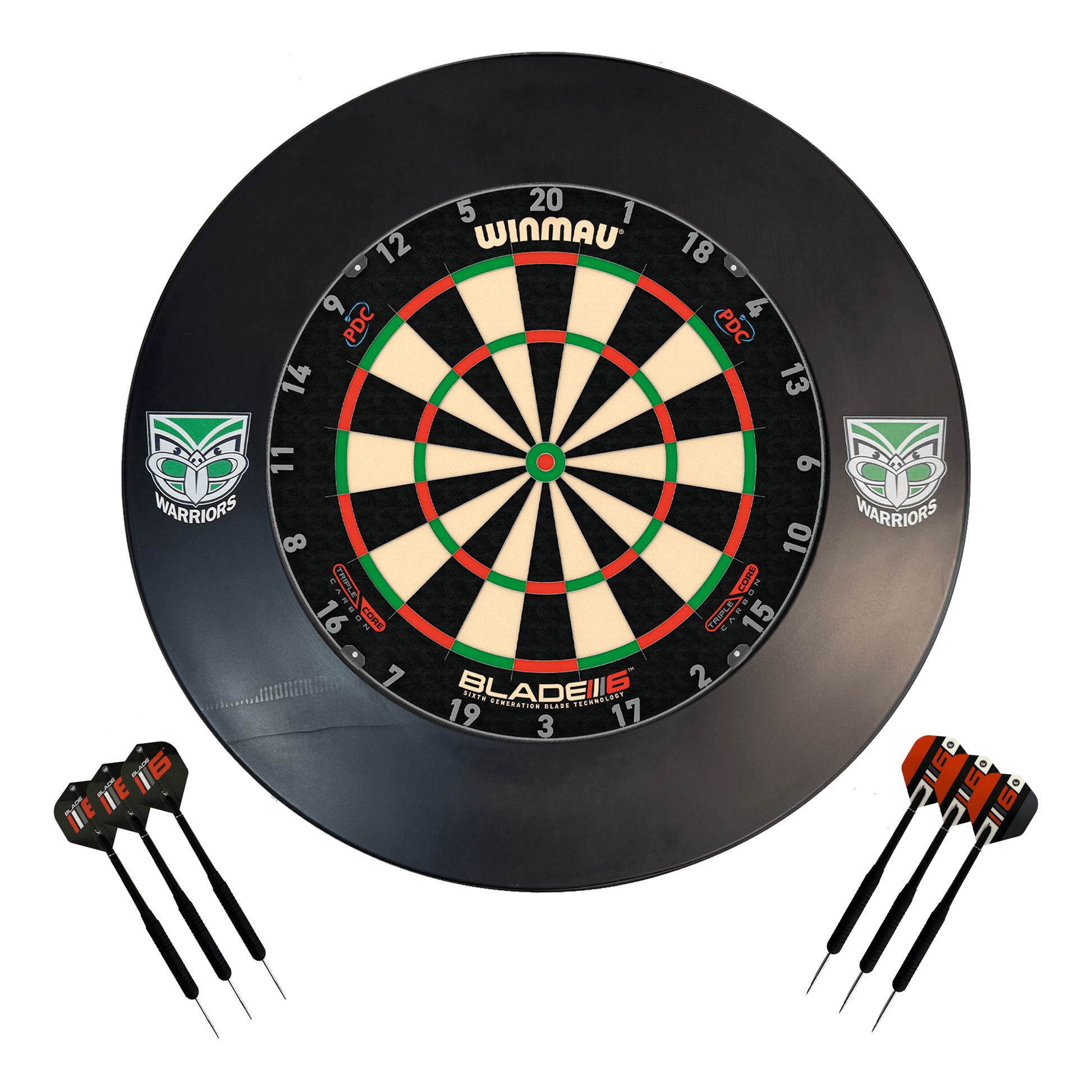 NRL Blade 6 Dartboard, Official NRL Surround & Darts - Complete Darts Set Blade 6 Triple Core / New Zealand Warriors Boards