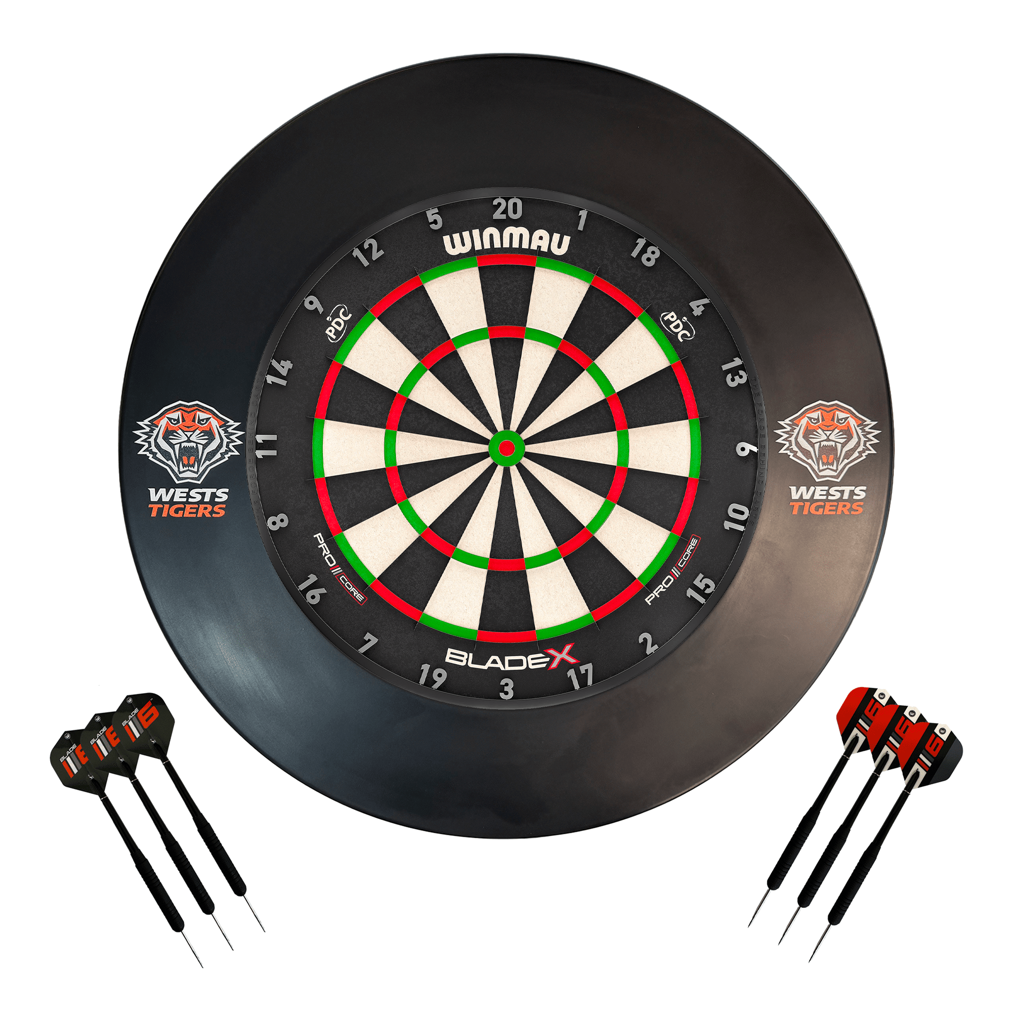 NRL Blade X Dartboard, Official NRL Surround & Darts - Complete Darts Set Blade X / West Sydney Tigers Boards