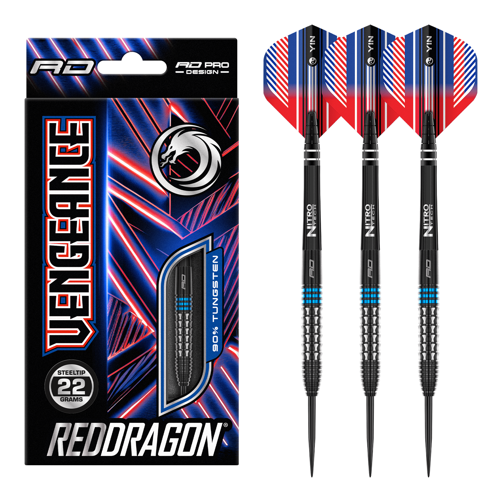 Red Dragon Vengeance Blue - 90% Tungsten Steel Tip Darts 22 Grams Darts