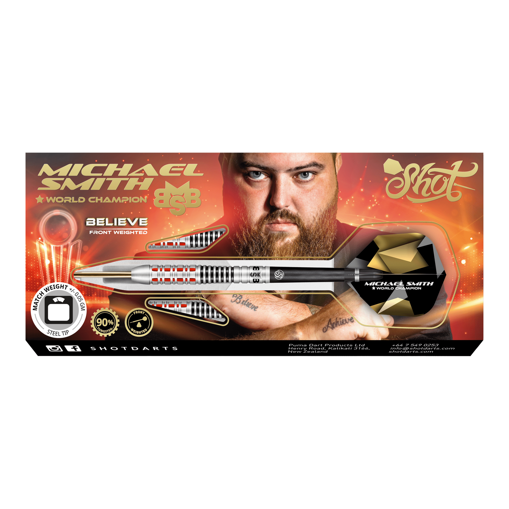 Shot Michael Smith Believe - 90% Tungsten Steel Tip Darts Darts