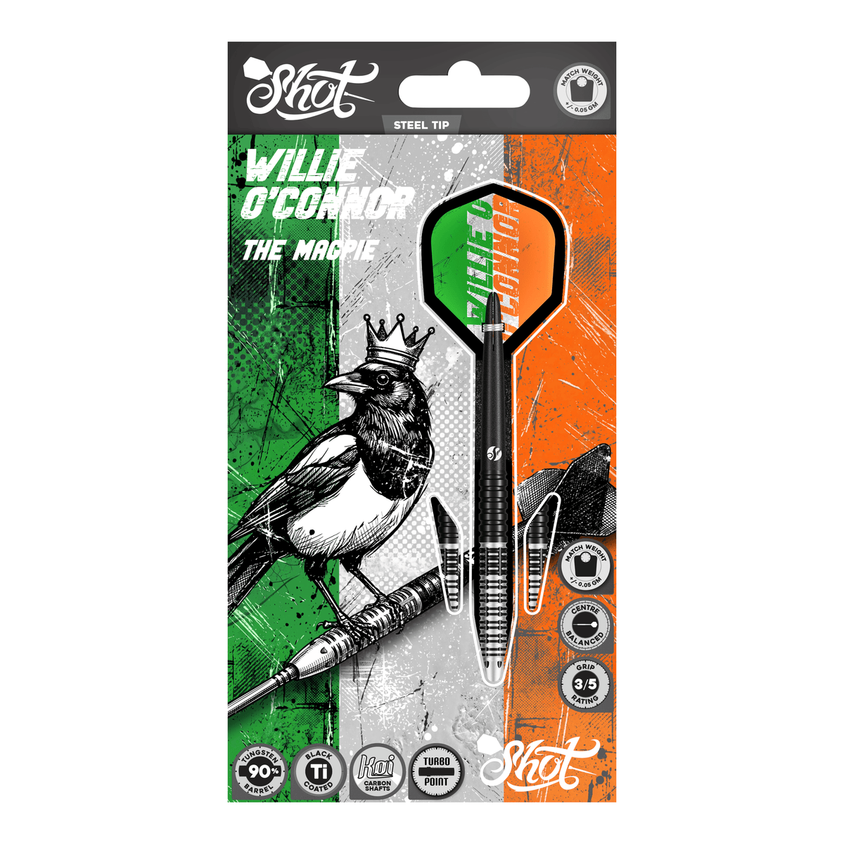 Shot Willie O'Connor Pro Series Magpie Turbo Point - 90% Tungsten Steel Tip Darts Darts