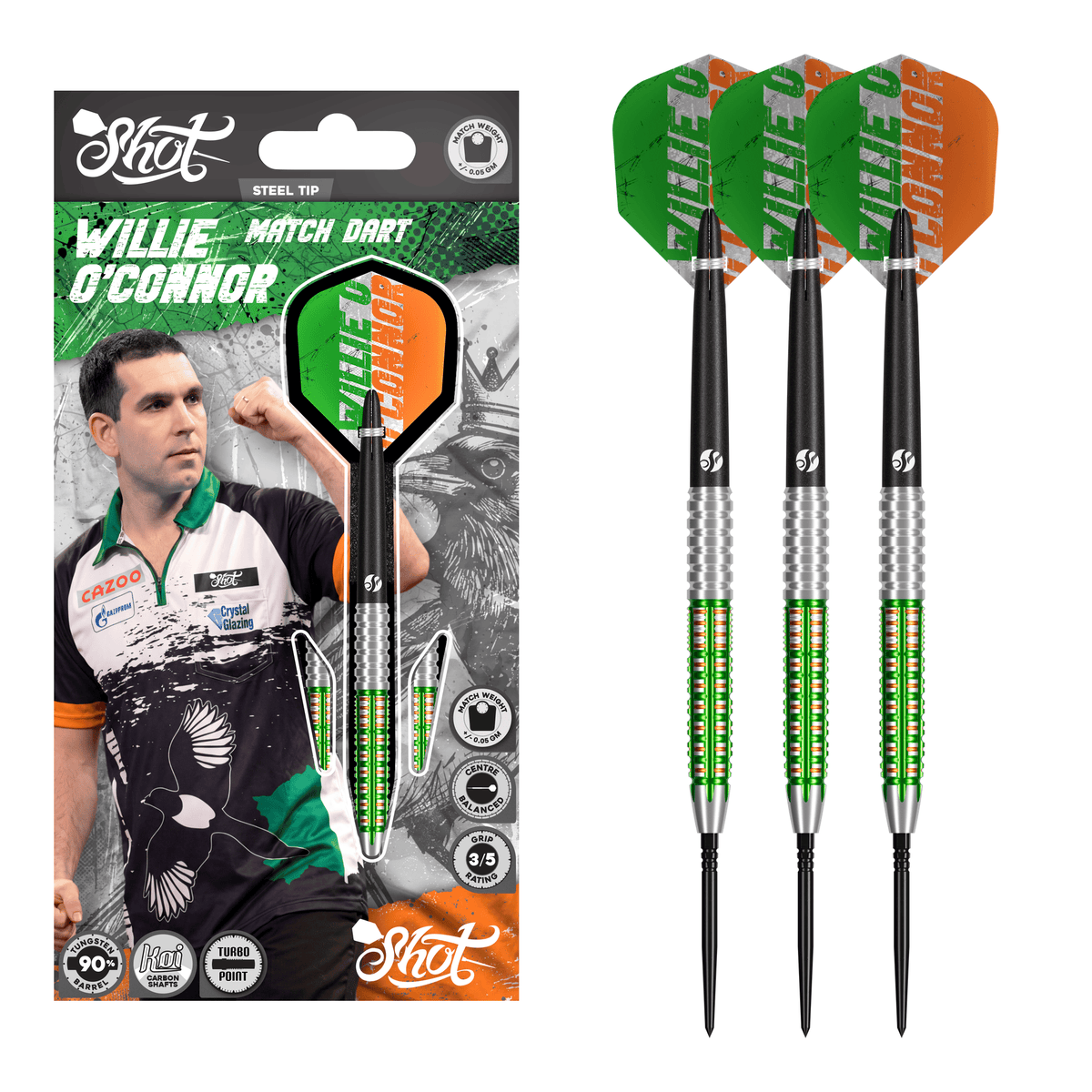Shot Willie O'Connor Pro Series Turbo Point - 90% Tungsten Steel Tip Darts 23 Grams Darts