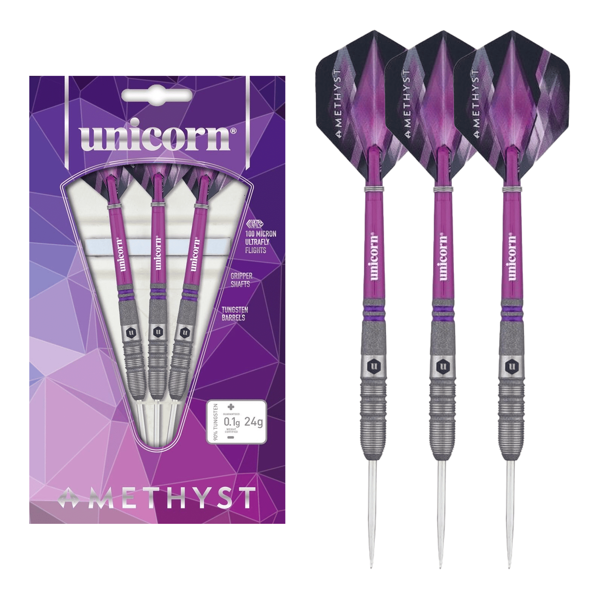 Unicorn Amethyst 3 - 90% Tungsten Steel Tip Darts 22 Grams Darts