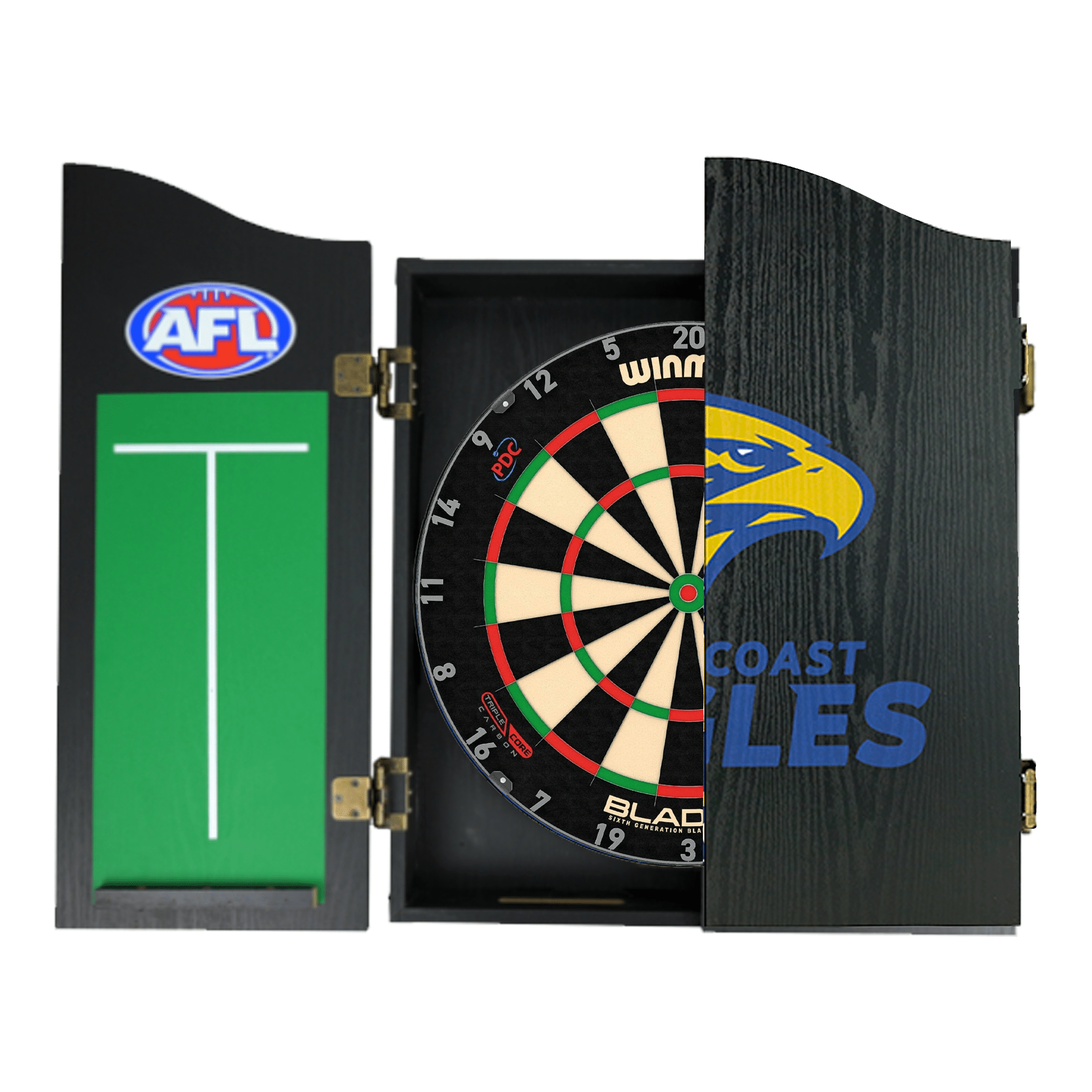 Wimmau Blade 6 Dartboard, Official AFL Cabinet & Darts - Complete Darts Set Boards