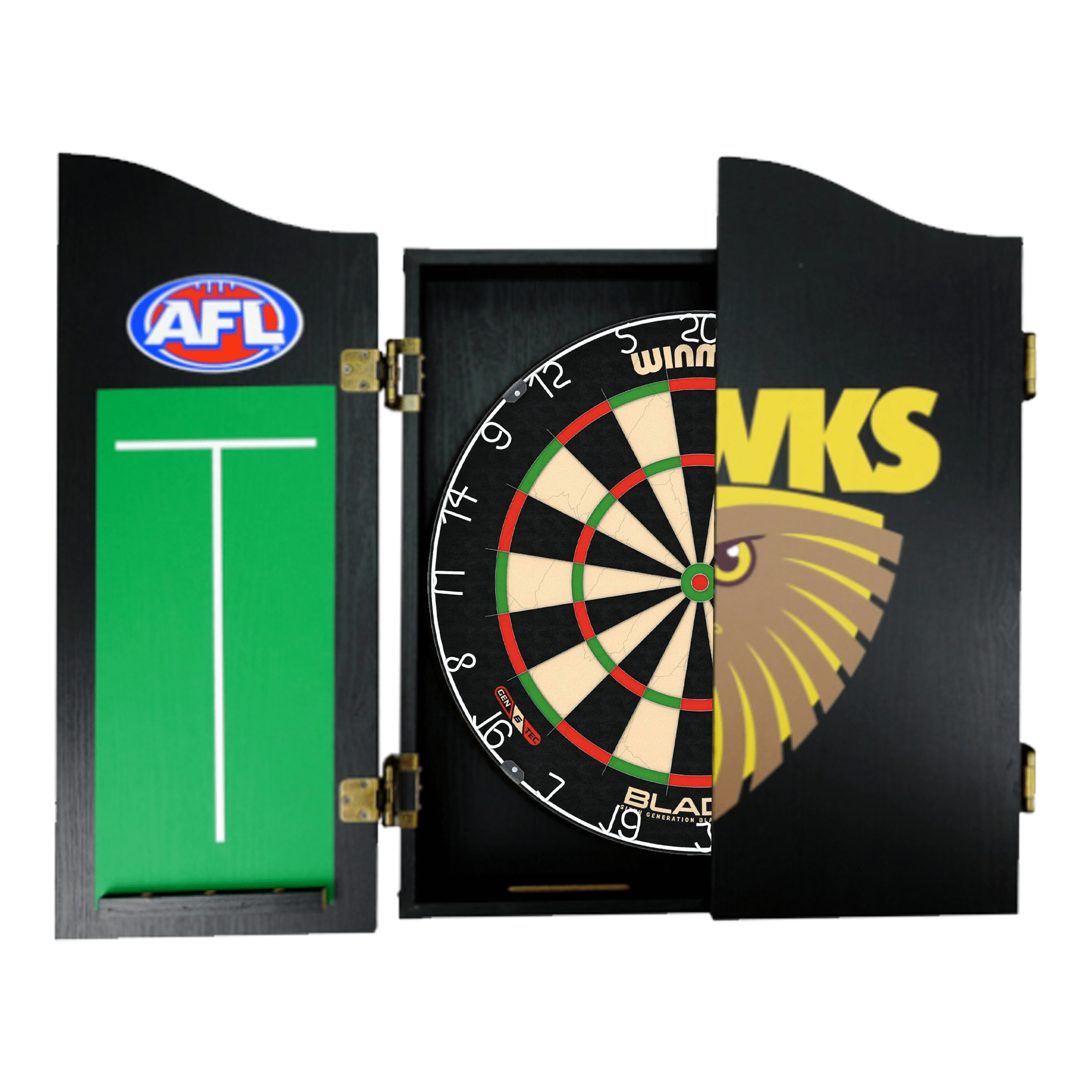 Wimmau Blade 6 Dartboard, Official AFL Cabinet & Darts - Complete Darts Set Boards