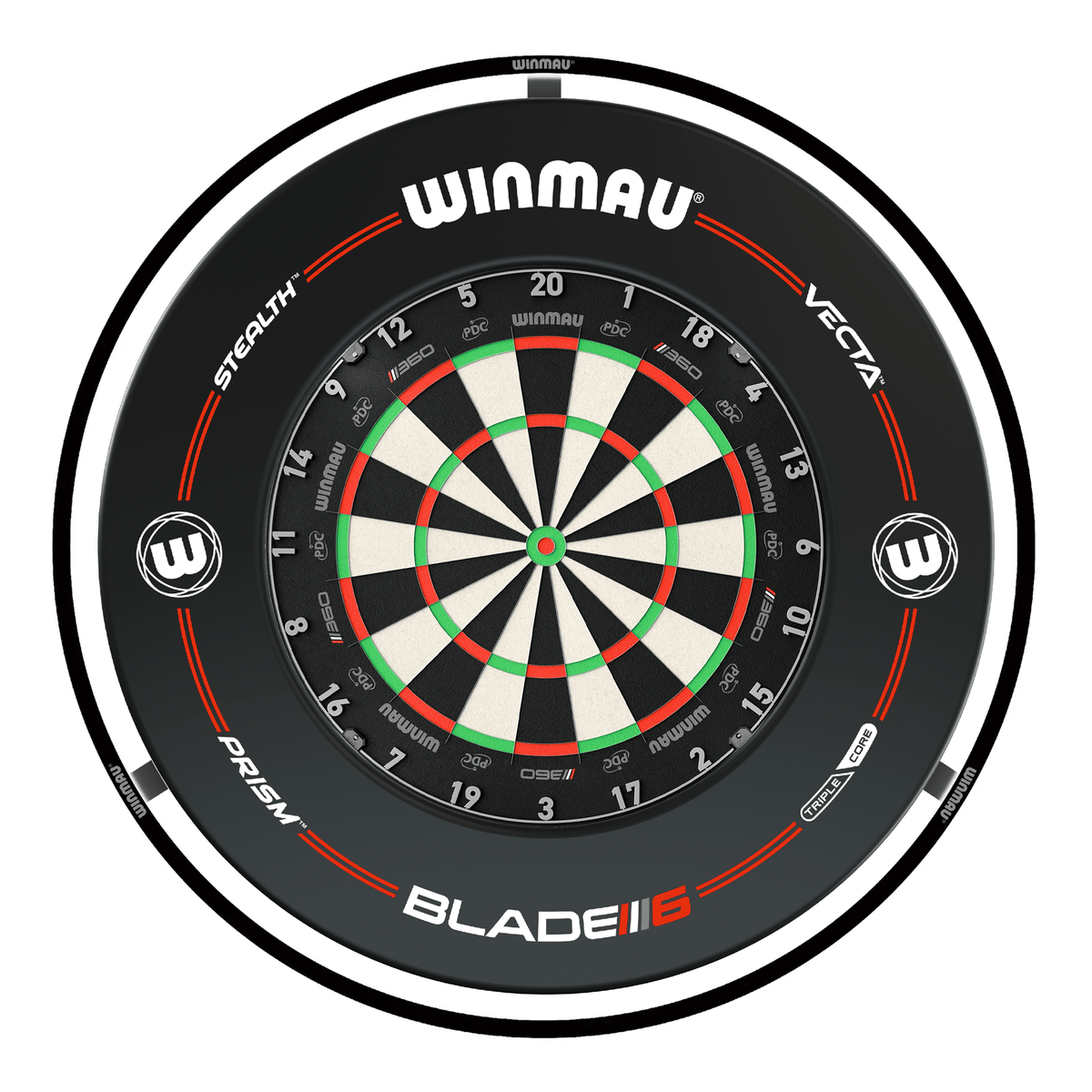 Winmau Blade 360 Dartboard, Surround & Plasma Light Bundle Dartboard Bundles