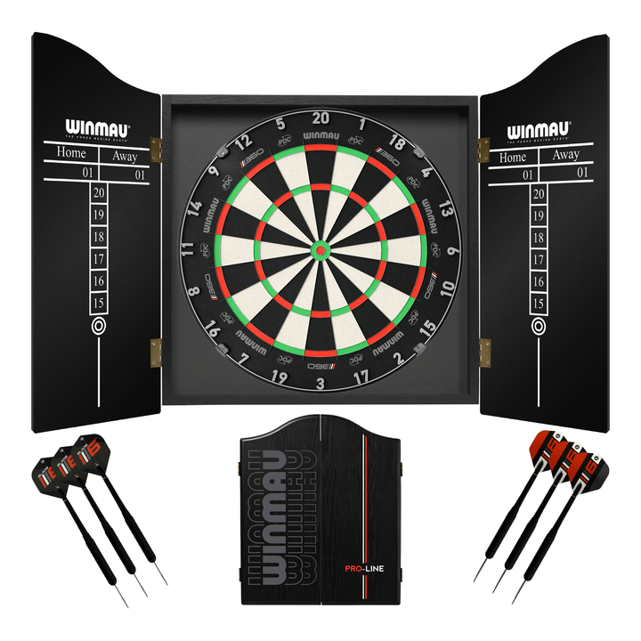 Winmau Blade 6 Dartboard, Cabinet & Darts - Complete Darts Set Blade 360 / Pro-Line Boards