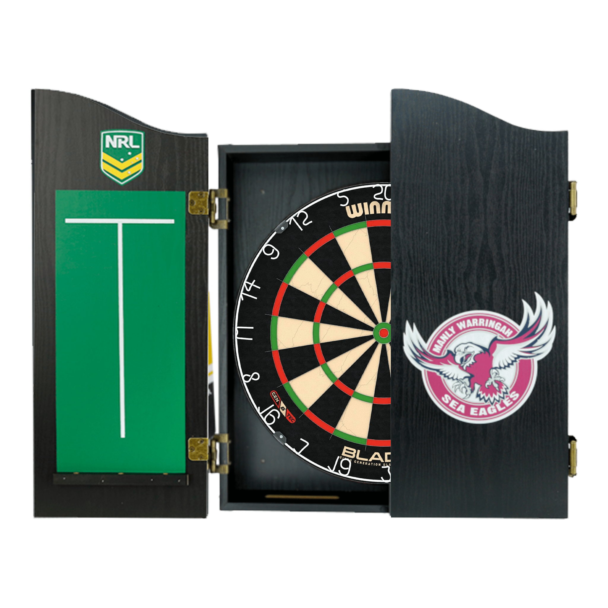 Winmau Blade 6 Dartboard, Official NRL Cabinet & Darts - Complete Darts Set Blade 6 / Manly Sea Eagles Boards