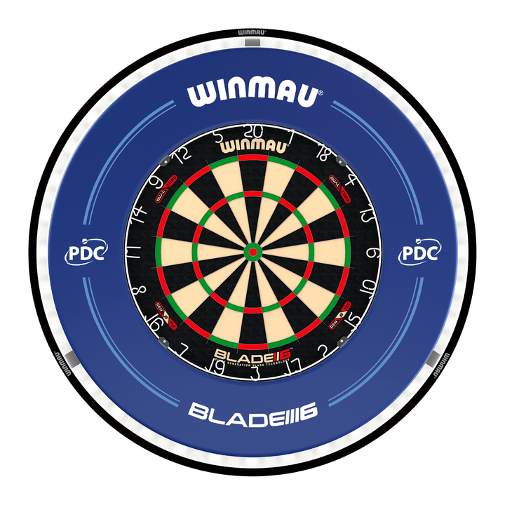 Winmau Blade 6 Dartboard, Surround & Black Plasma Light Bundle Blade 6 Dual Core / PDC Blue / Winmau Plasma Black Boards