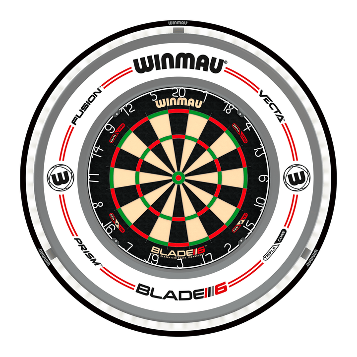 Winmau Blade 6 Dartboard, Surround & Black Plasma Light Bundle Blade 6 Dual Core / Pro-Line White / Winmau Plasma Black Boards