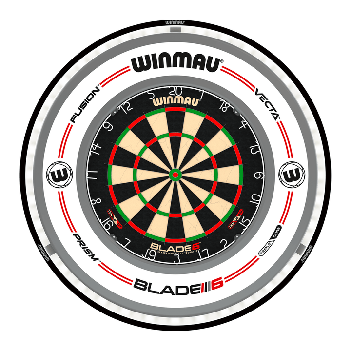 Winmau Blade 6 Dartboard, Surround & Black Plasma Light Bundle Blade 6 / Pro-Line White / Winmau Plasma Black Boards
