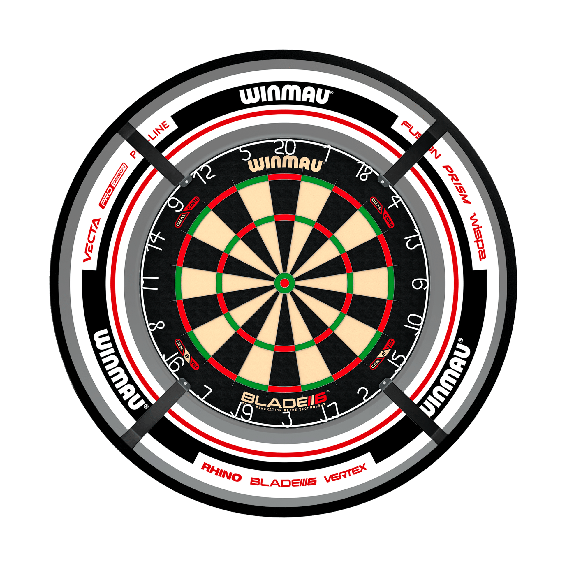 Winmau Blade 6 Dartboard, Surround & Corona Light Bundle Blade 6 Dual Core / Advance White/Red / Target Corona Vision Boards