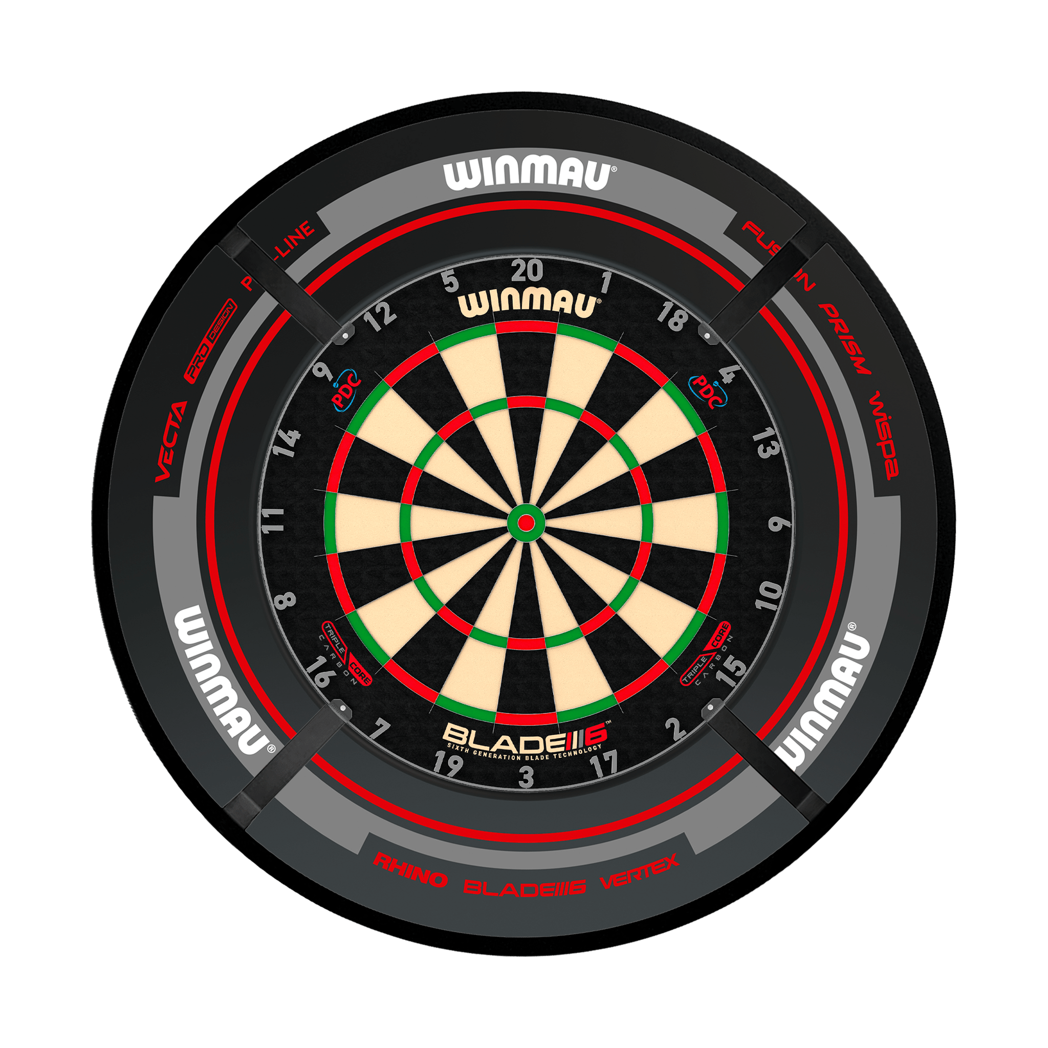 Winmau Blade 6 Dartboard, Surround & Corona Light Bundle Blade 6 Triple Core / Advance Black/Red / Target Corona Vision Boards