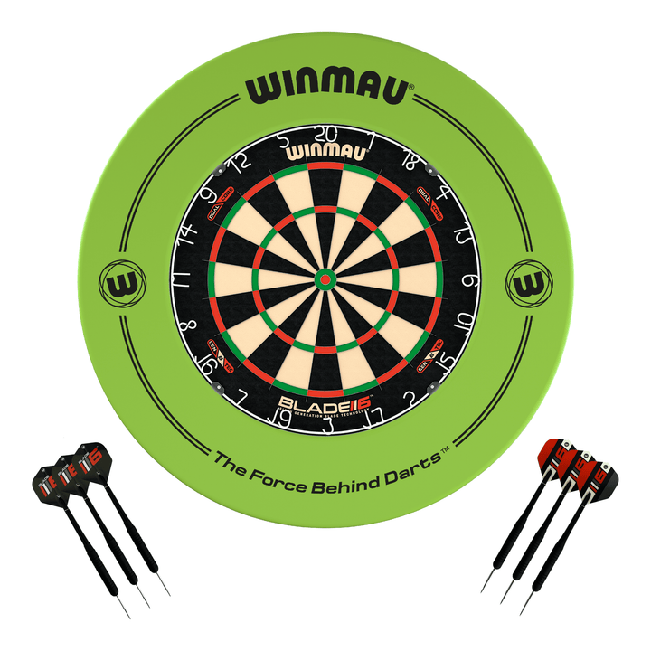 Winmau Blade 6 Dartboard, Surround & Darts - Complete Darts Set Blade 6 Dual Core / Green Boards