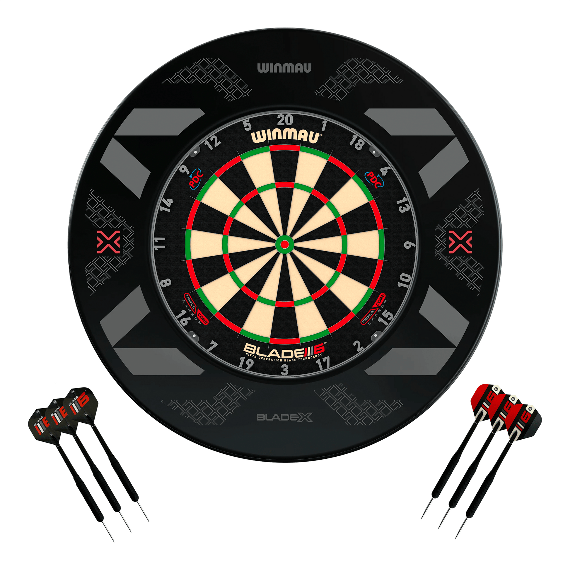 Winmau Blade 6 Dartboard, Surround & Darts - Complete Darts Set Blade 6 Triple Core / Blade X Boards