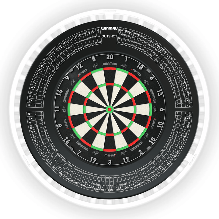 Winmau Blade 6 Dartboard, Surround & Ice White Plasma Light Bundle Blade 360 / Out Shot / Winmau Plasma Ice White Boards
