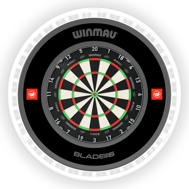 Winmau Blade 6 Dartboard, Surround & Ice White Plasma Light Bundle Blade 360 / Pro 1.0 Black / Winmau Plasma Ice White Boards