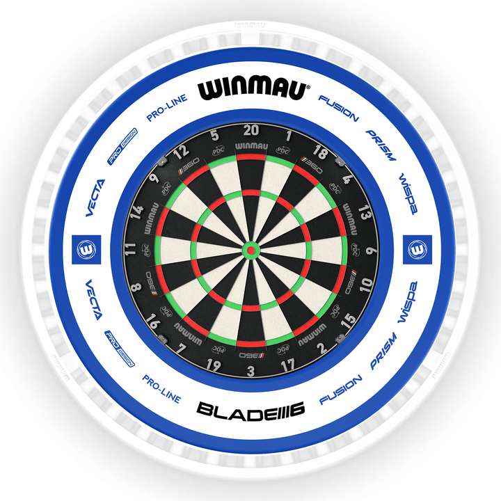 Winmau Blade 6 Dartboard, Surround & Ice White Plasma Light Bundle Blade 360 / Pro 2.0 Blue / Winmau Plasma Ice White Boards