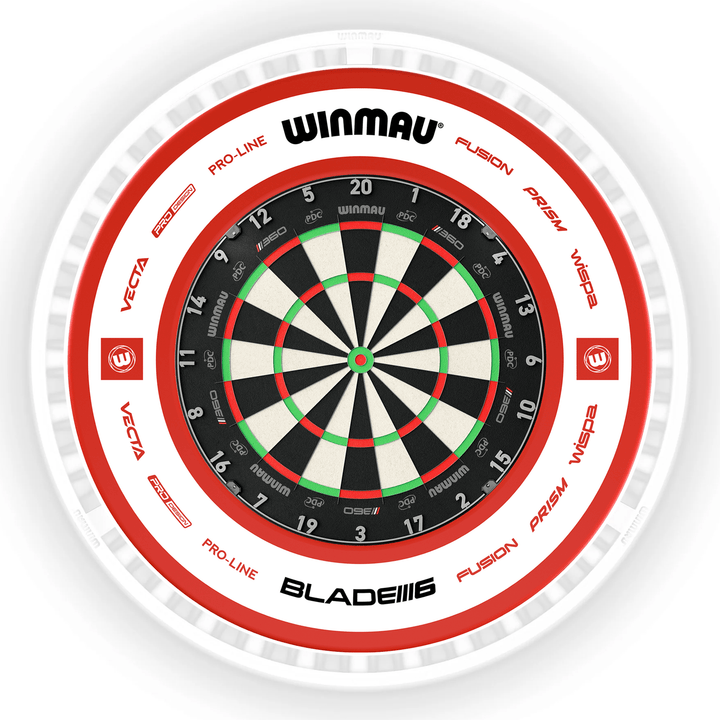 Winmau Blade 6 Dartboard, Surround & Ice White Plasma Light Bundle Blade 360 / Pro 2.0 Red / Winmau Plasma Ice White Boards