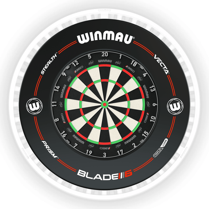 Winmau Blade 6 Dartboard, Surround & Ice White Plasma Light Bundle Blade 360 / Pro-Line Black / Winmau Plasma Ice White Boards