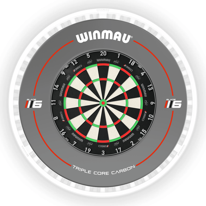 Winmau Blade 6 Dartboard, Surround & Ice White Plasma Light Bundle Blade 360 / Triple Core / Winmau Plasma Ice White Boards