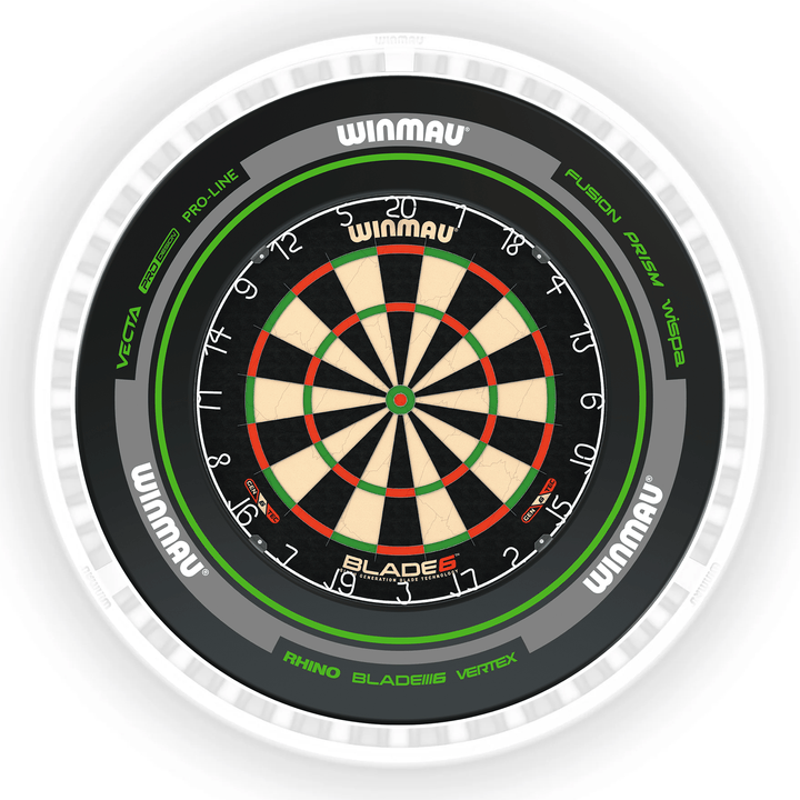 Winmau Blade 6 Dartboard, Surround & Ice White Plasma Light Bundle Blade 6 / Advance Black/Green / Winmau Plasma Ice White Boards