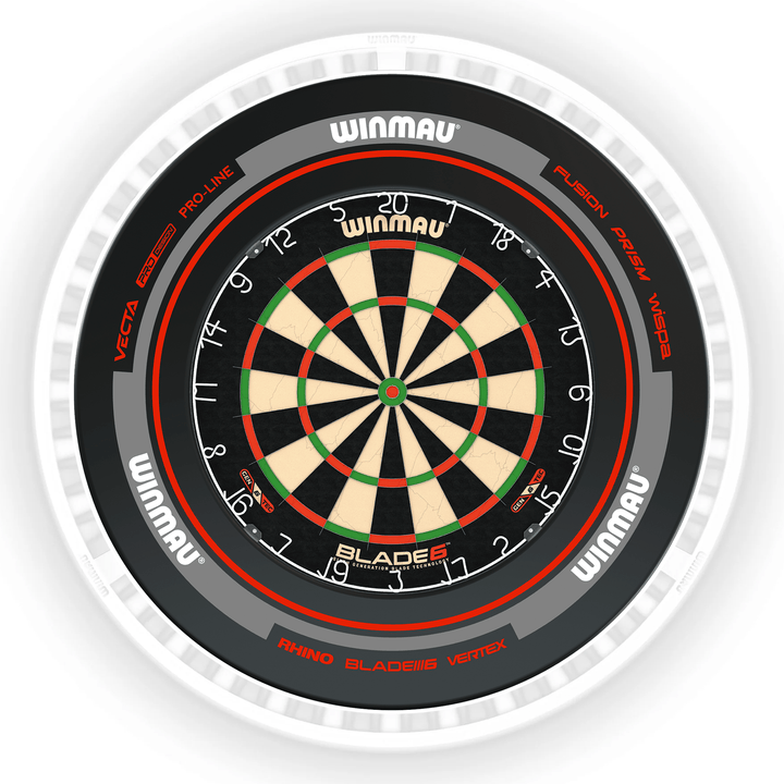 Winmau Blade 6 Dartboard, Surround & Ice White Plasma Light Bundle Blade 6 / Advance Black/Red / Winmau Plasma Ice White Boards