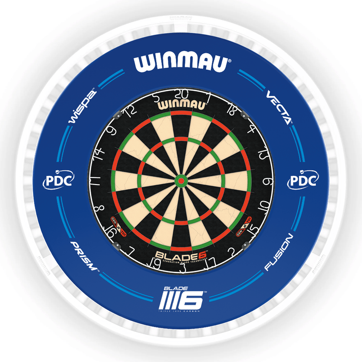 Winmau Blade 6 Dartboard, Surround & Ice White Plasma Light Bundle Blade 6 / PDC Blue / Winmau Plasma Ice White Boards