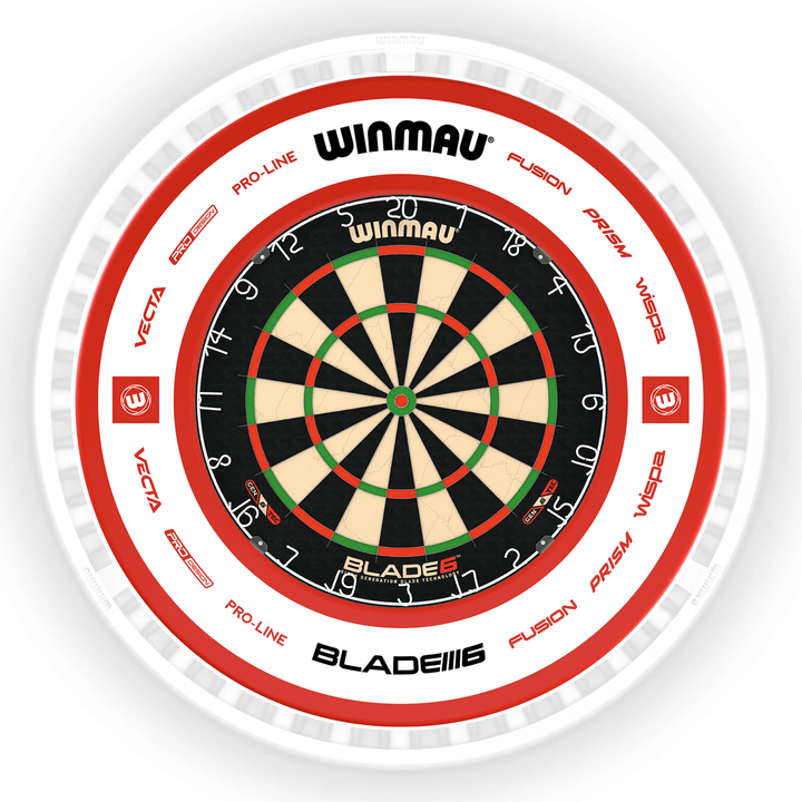 Winmau Blade 6 Dartboard, Surround & Ice White Plasma Light Bundle Blade 6 / Pro 2.0 Red / Winmau Plasma Ice White Boards