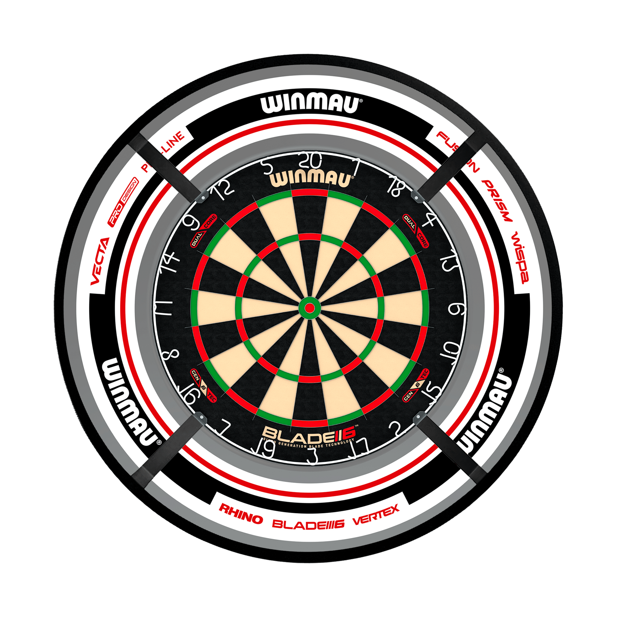 Winmau Blade 6 Dual Core Dartboard, Surround & Corona Light Bundle Blade 6 Dual Core / Advance White/Red / Target Corona Vision Boards