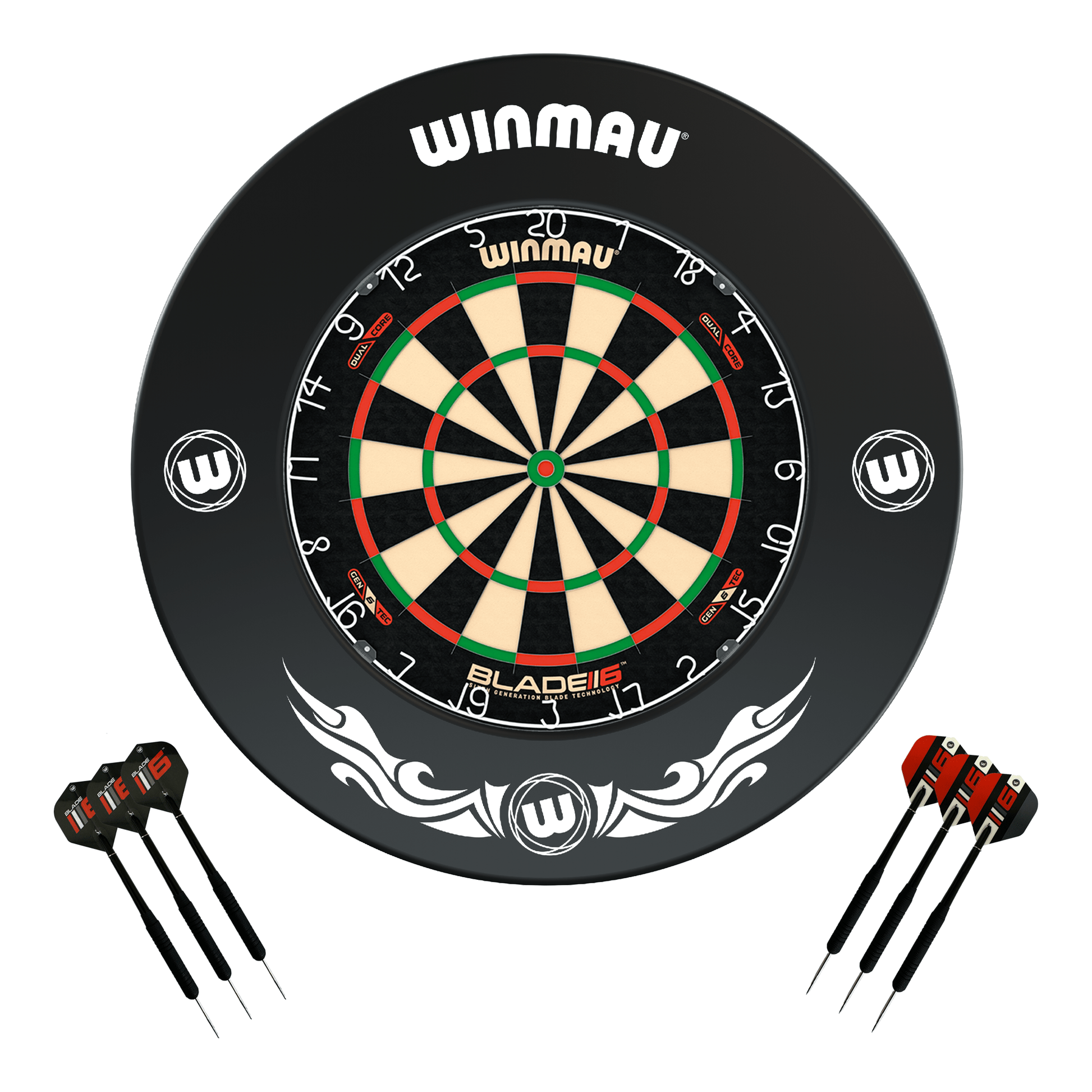 Winmau Blade 6 Dual Core Dartboard, Surround & Darts - Complete Darts Set Blade 6 Dual Core / Xtreme Boards