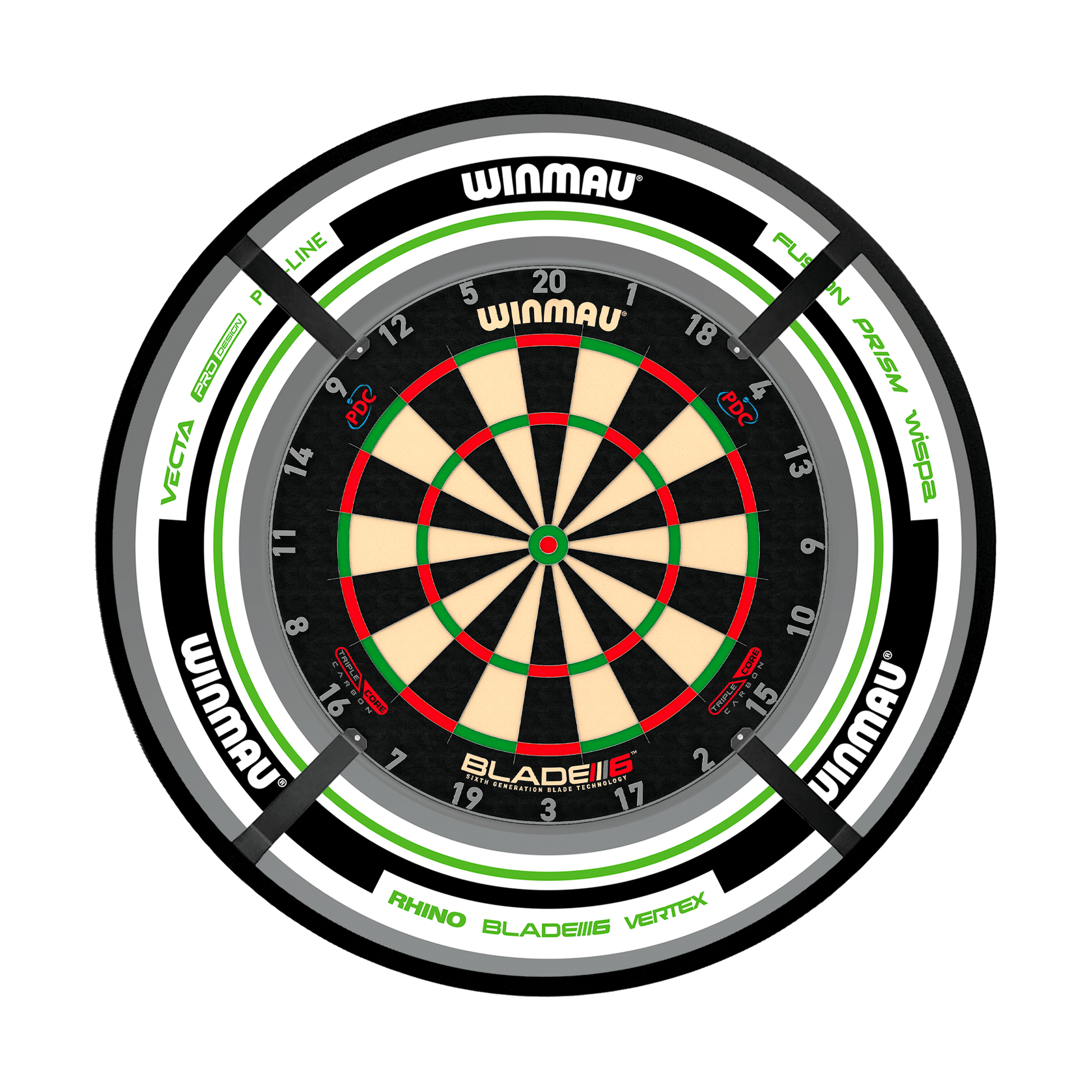 Winmau Blade 6 Triple Core Dartboard, Surround & Corona Light Bundle Blade 6 Triple Core / Advance White/Green / Target Corona Vision Boards