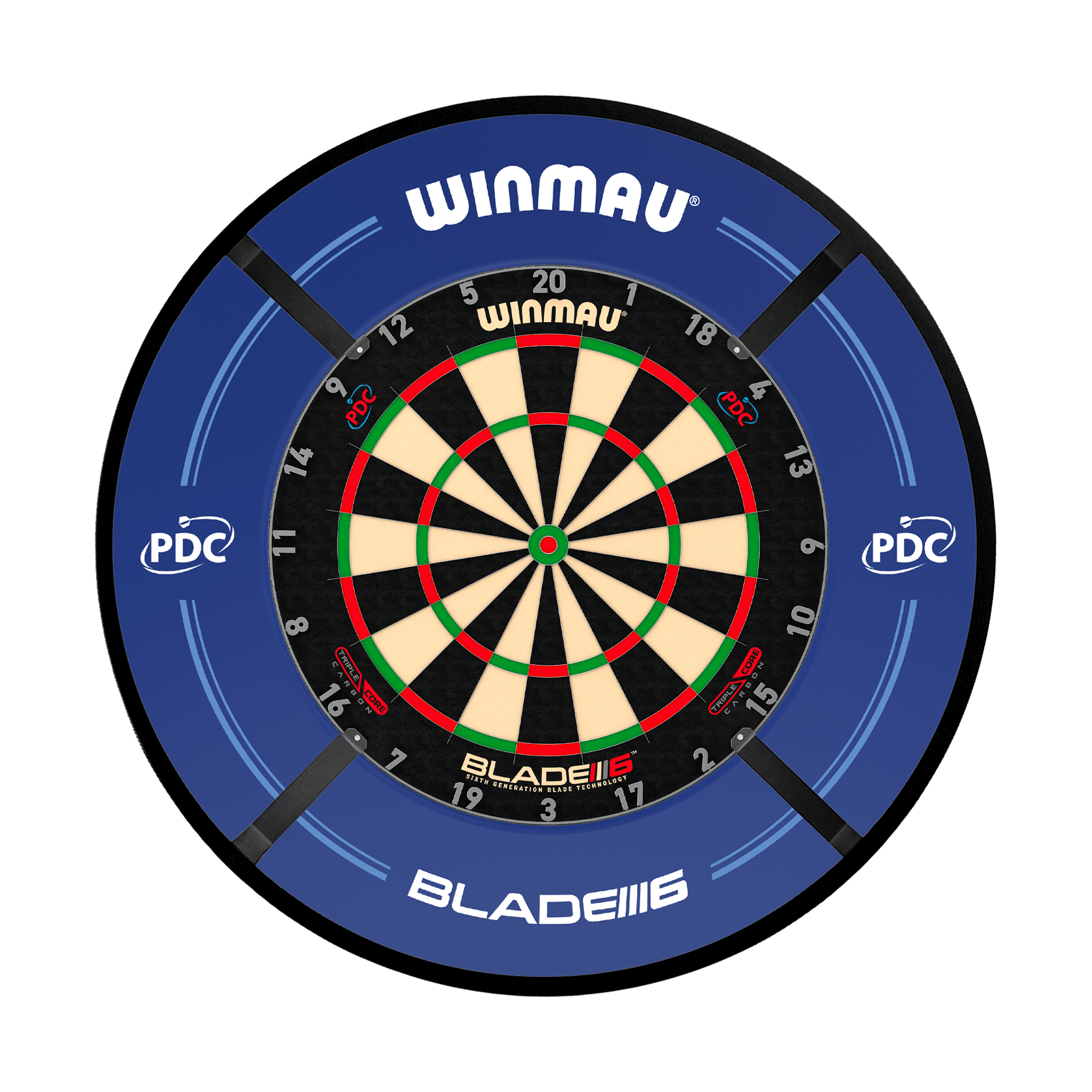 Winmau Blade 6 Triple Core Dartboard, Surround & Corona Light Bundle Blade 6 Triple Core / PDC Blue / Target Corona Vision Boards