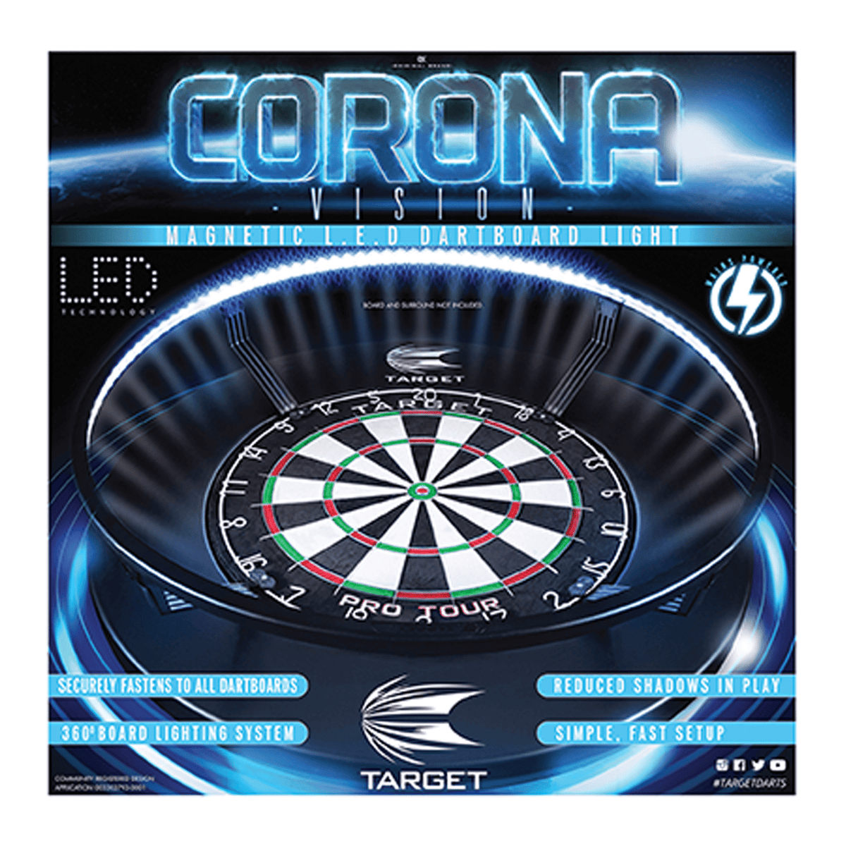 Winmau Blade 6 Triple Core Dartboard, Surround & Corona Light Bundle Dartboard Bundles
