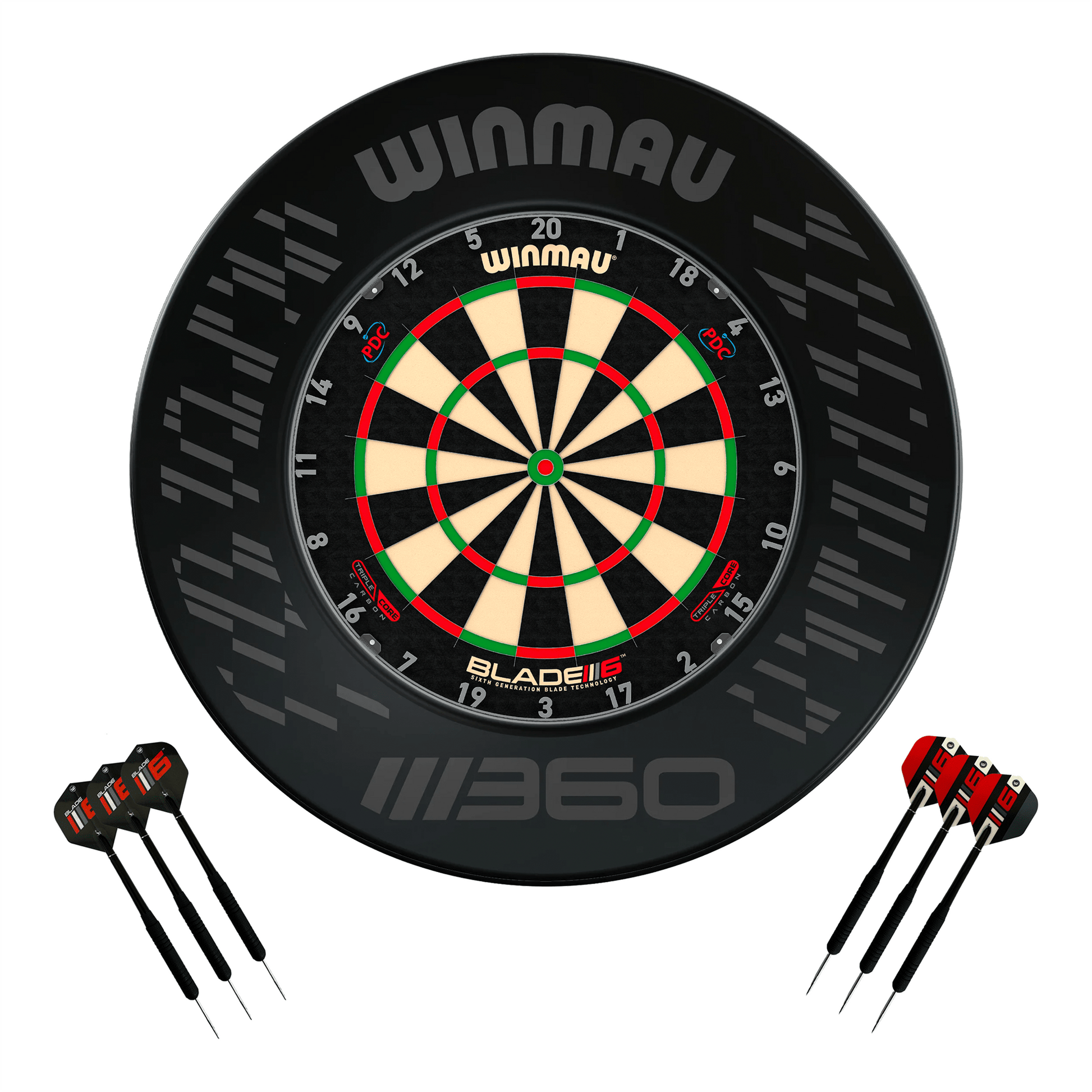 Winmau Blade 6 Triple Core Dartboard, Surround & Darts - Complete Darts Set Blade 6 Triple Core / Blade 360 Boards
