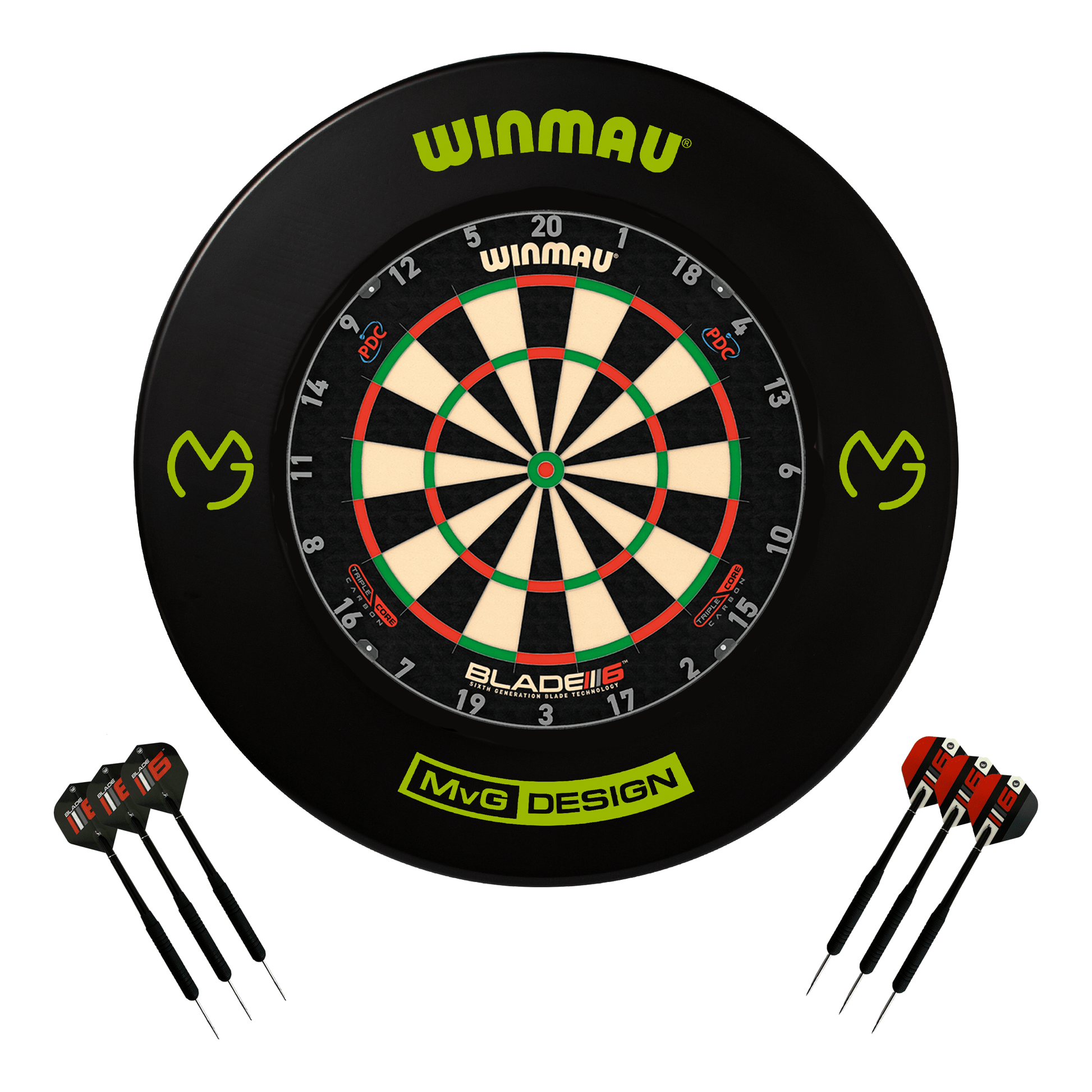 Winmau Blade 6 Triple Core Dartboard, Surround & Darts - Complete Darts Set Blade 6 Triple Core / MvG Boards