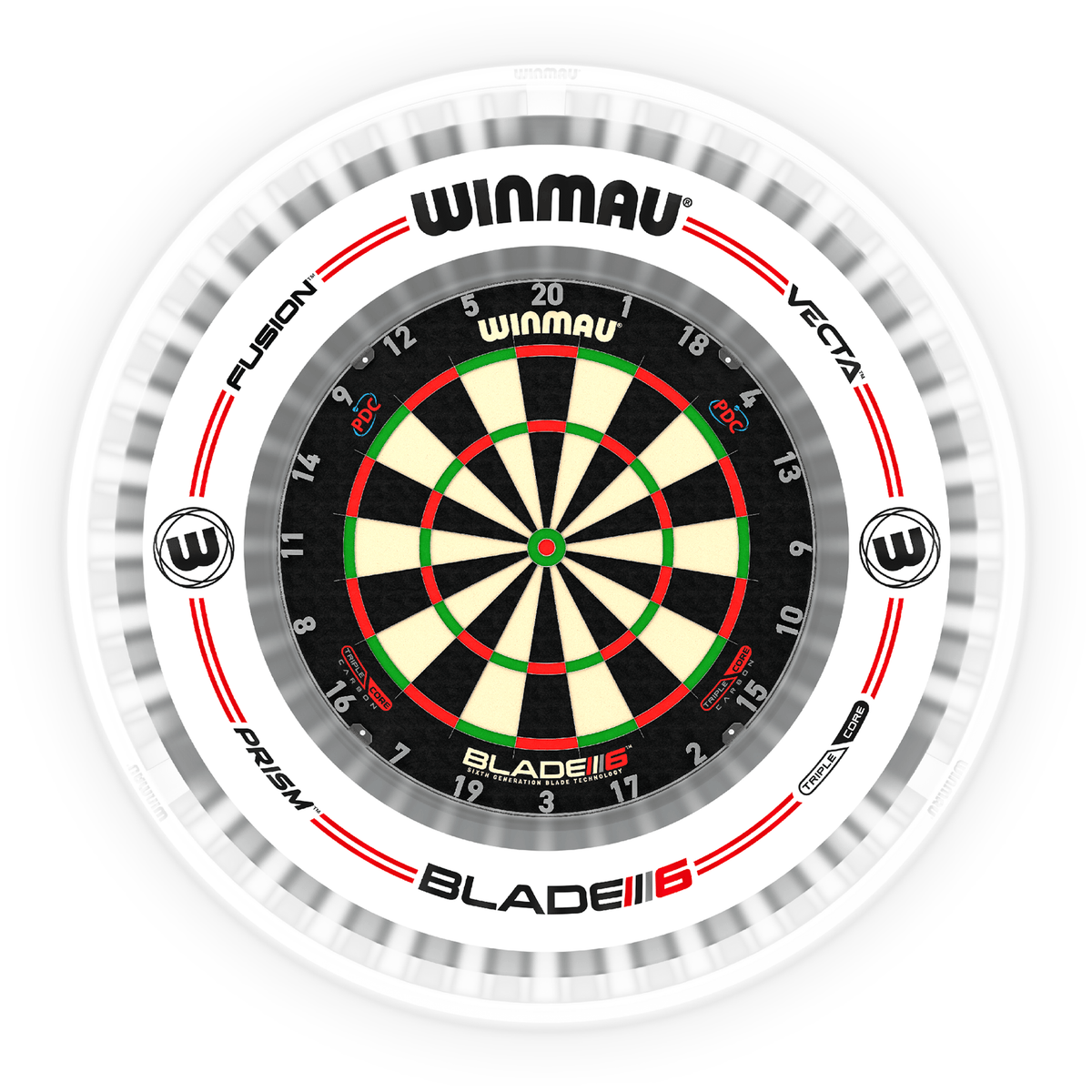 Winmau Blade 6 Triple Core Dartboard, Surround & Plasma Light Bundle Dartboard Bundles