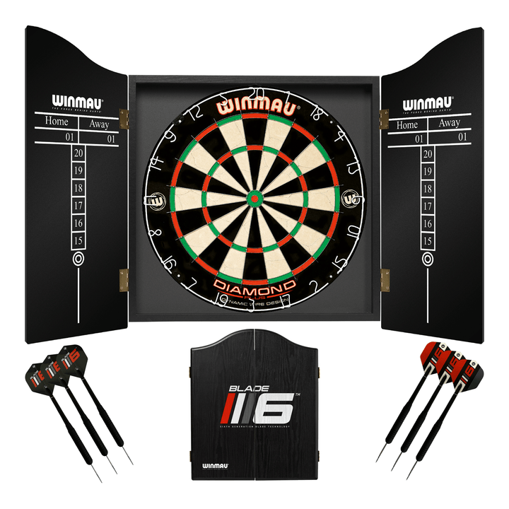 Winmau Diamond Plus Dartboard, Cabinet & Darts - Complete Darts Set Diamond Plus / Blade 6 Boards