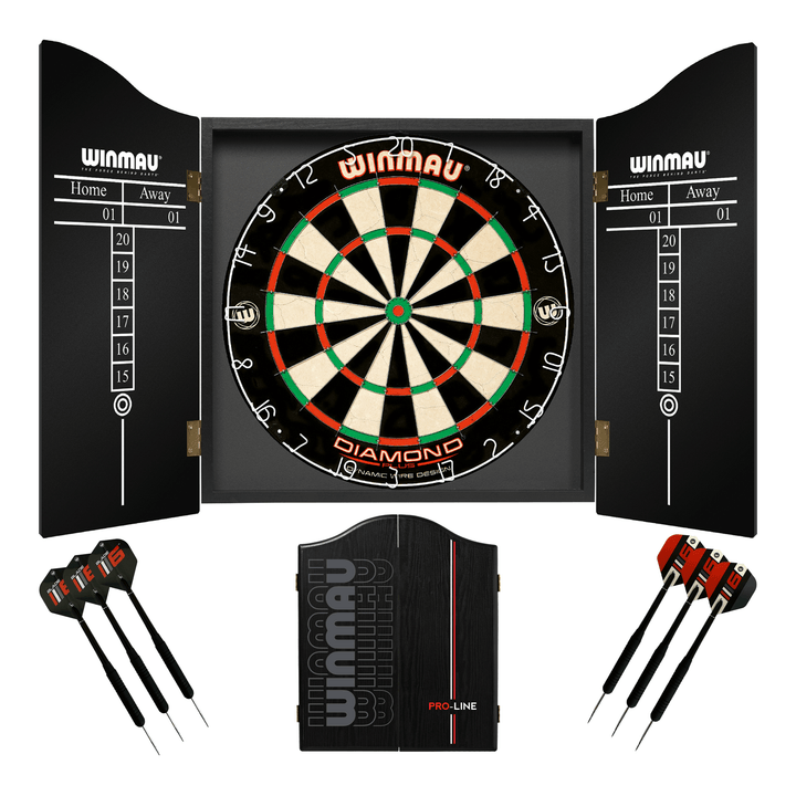 Winmau Diamond Plus Dartboard, Cabinet & Darts - Complete Darts Set Diamond Plus / Pro-Line Boards