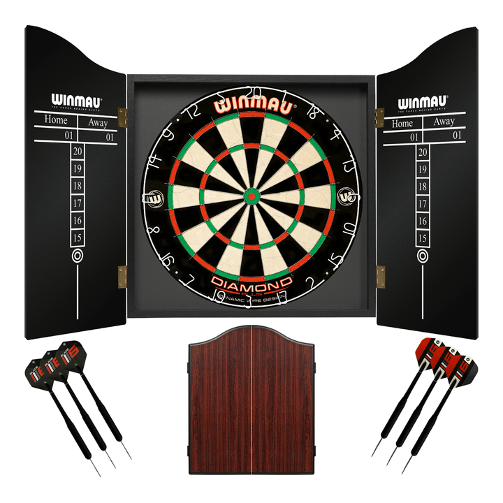 Winmau Diamond Plus Dartboard, Cabinet & Darts - Complete Darts Set Diamond Plus / Rosewood Boards