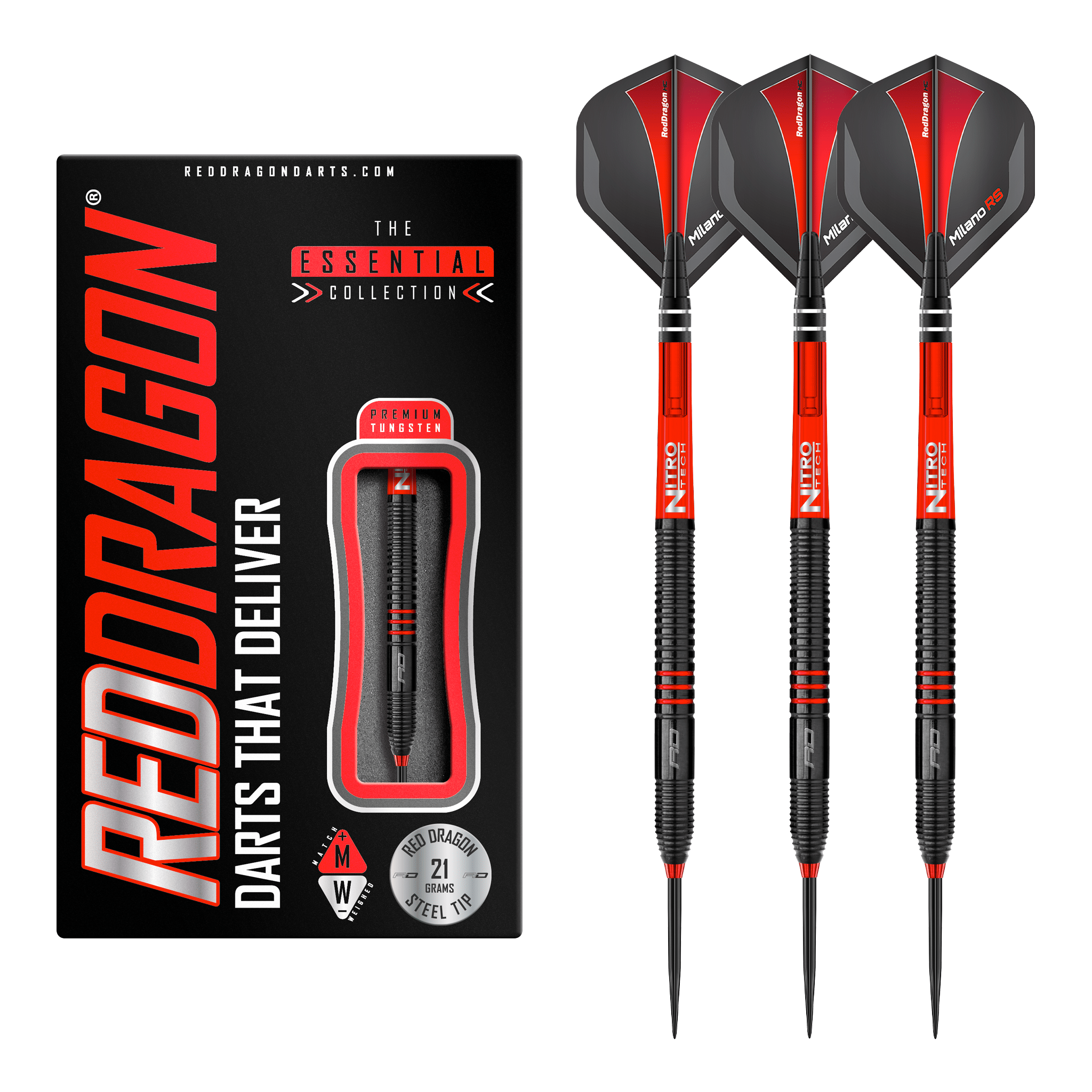 Red Dragon Milano RS Steel Tip Darts - 90% Tungsten - 21 Grams Darts